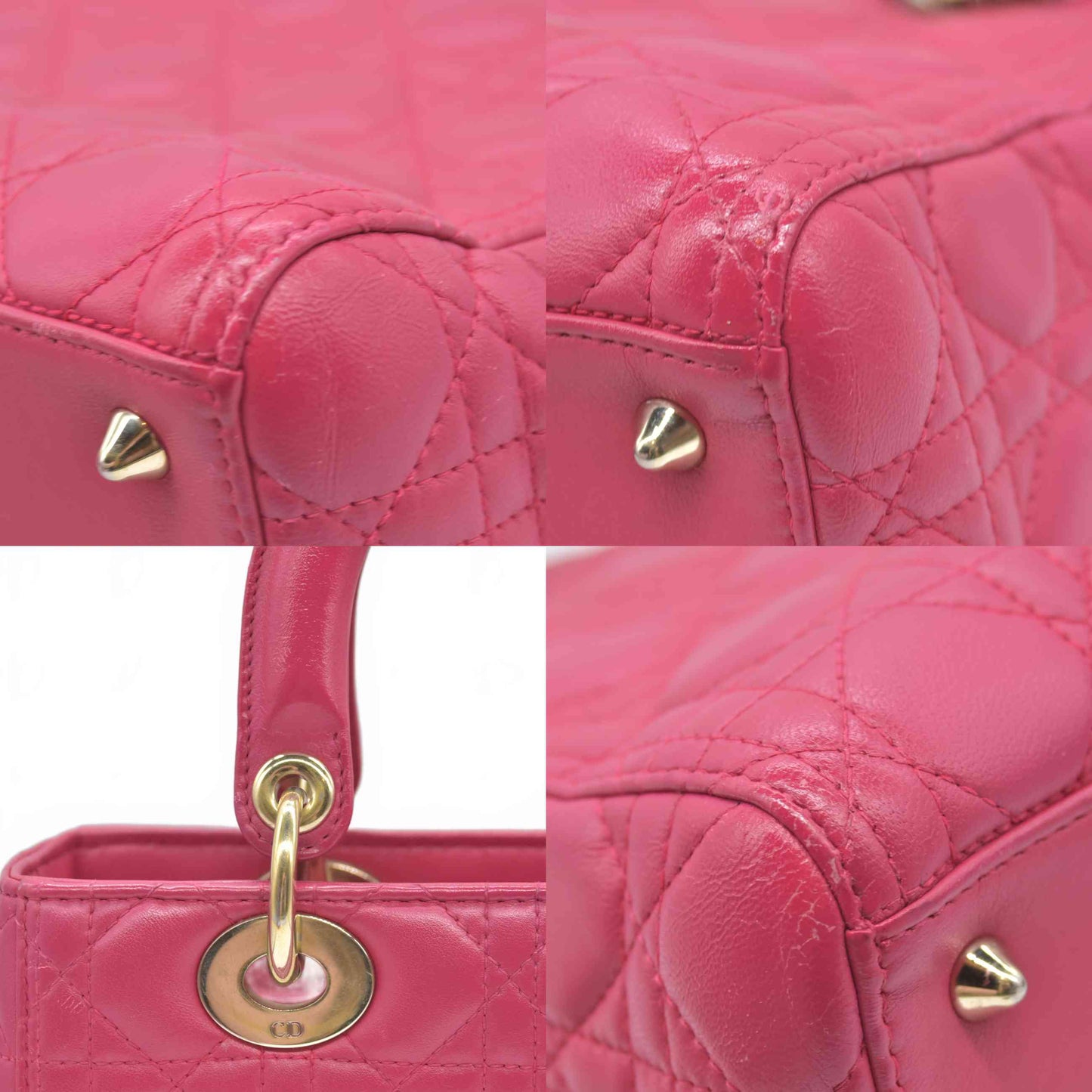 $6700 Christian Dior Lambskin Cannage Medium Lady Dior Fuchsia