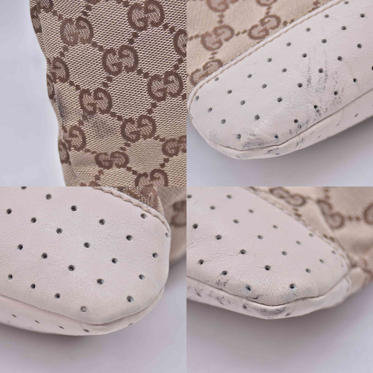 $800 Gucci Monogram Calfskin Perforated Medium Flat Messenger Bag Off White