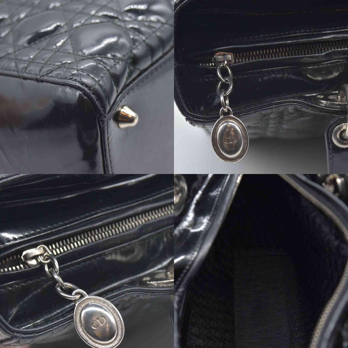 $7200 Christian Dior  Patent Cannage Large Lady Dior Black