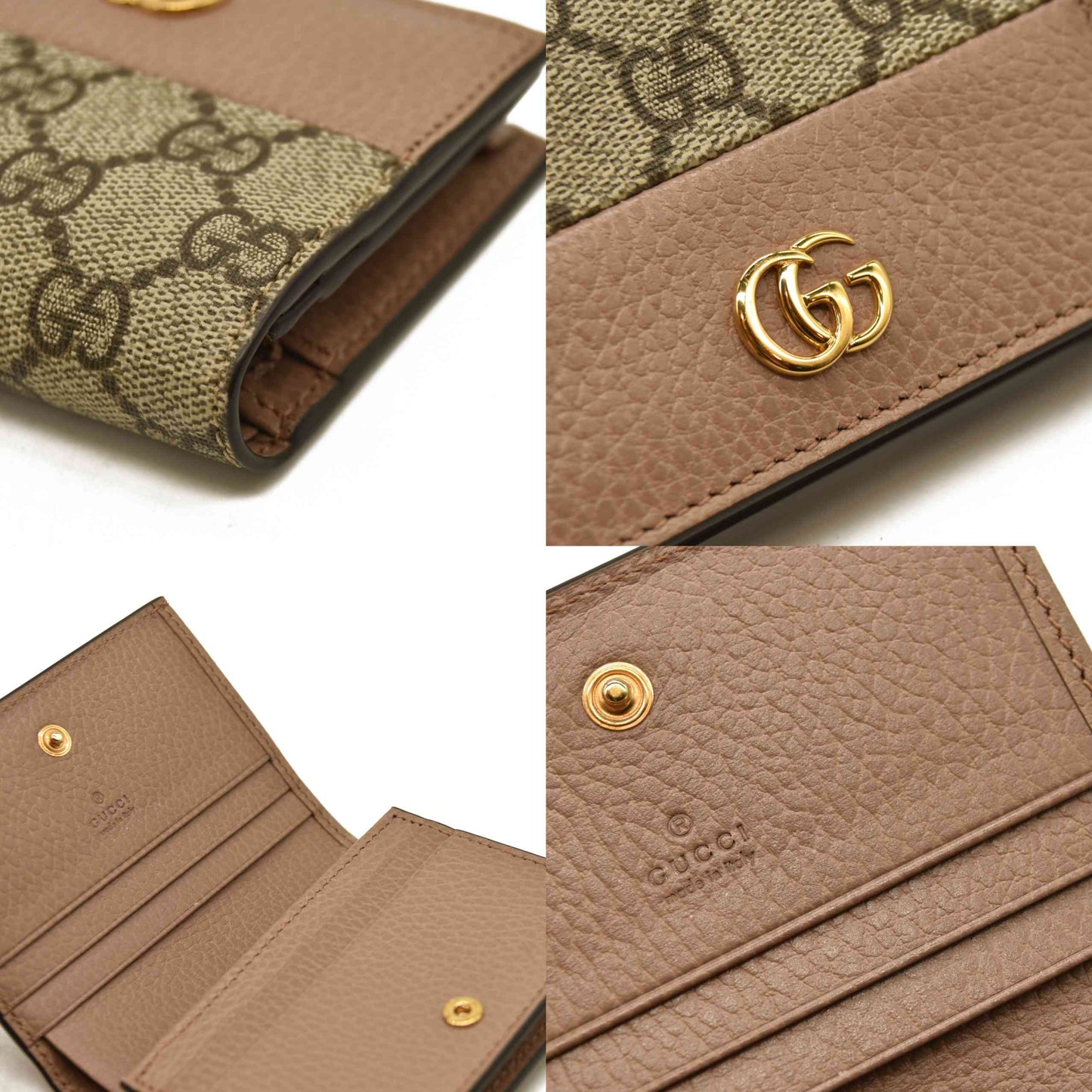 Gucci  Dollar Calfskin GG Supreme Monogram GG Marmont Card Case Beige Ophidia