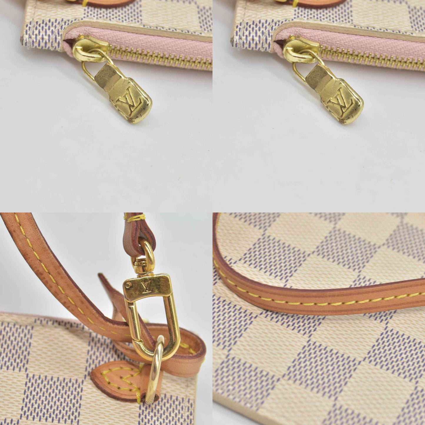 $600 2018 Louis Vuitton Damier Azur Neverfull MM GM Pochette Rose Ballerine FL4148