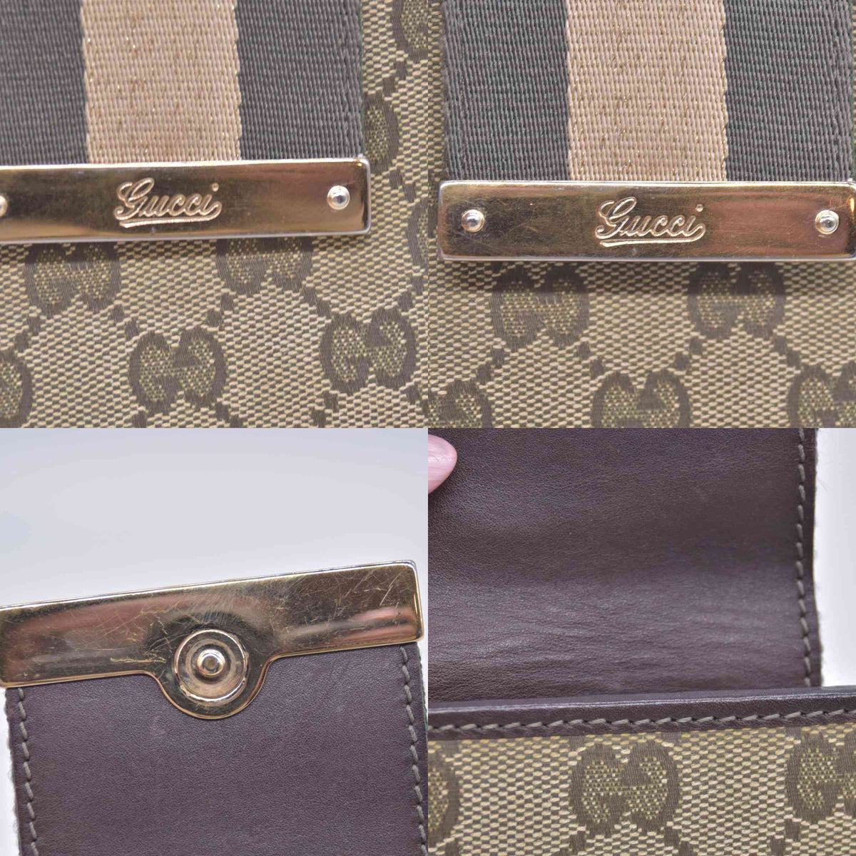 $595 Gucci Beige Green GG Canvas Web Continental Wallet CONSIGNMENT 10021150