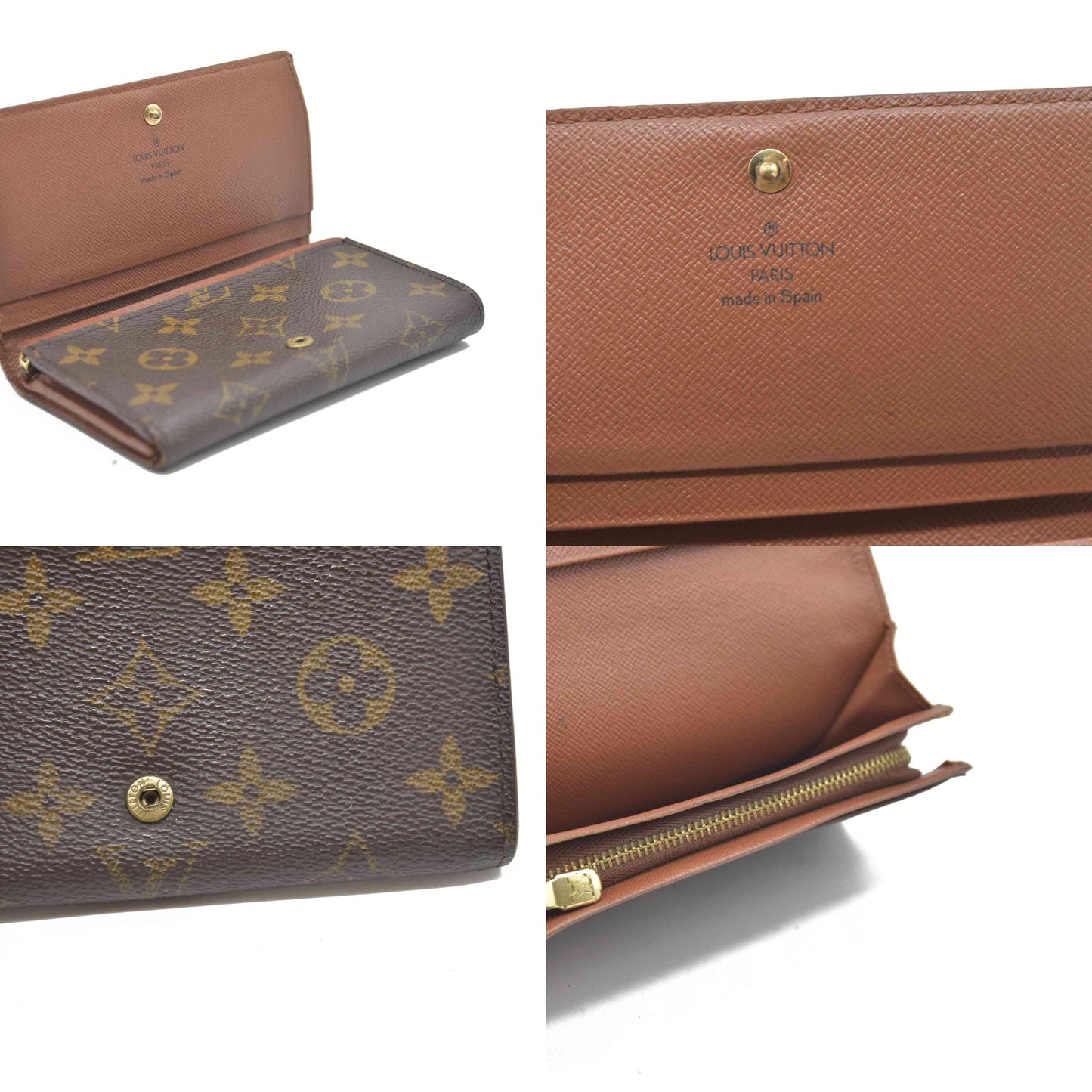AUCTION $610 Louis Vuitton Monogram Porte Monnaie Zip Bifold Wallet Brown CA0947