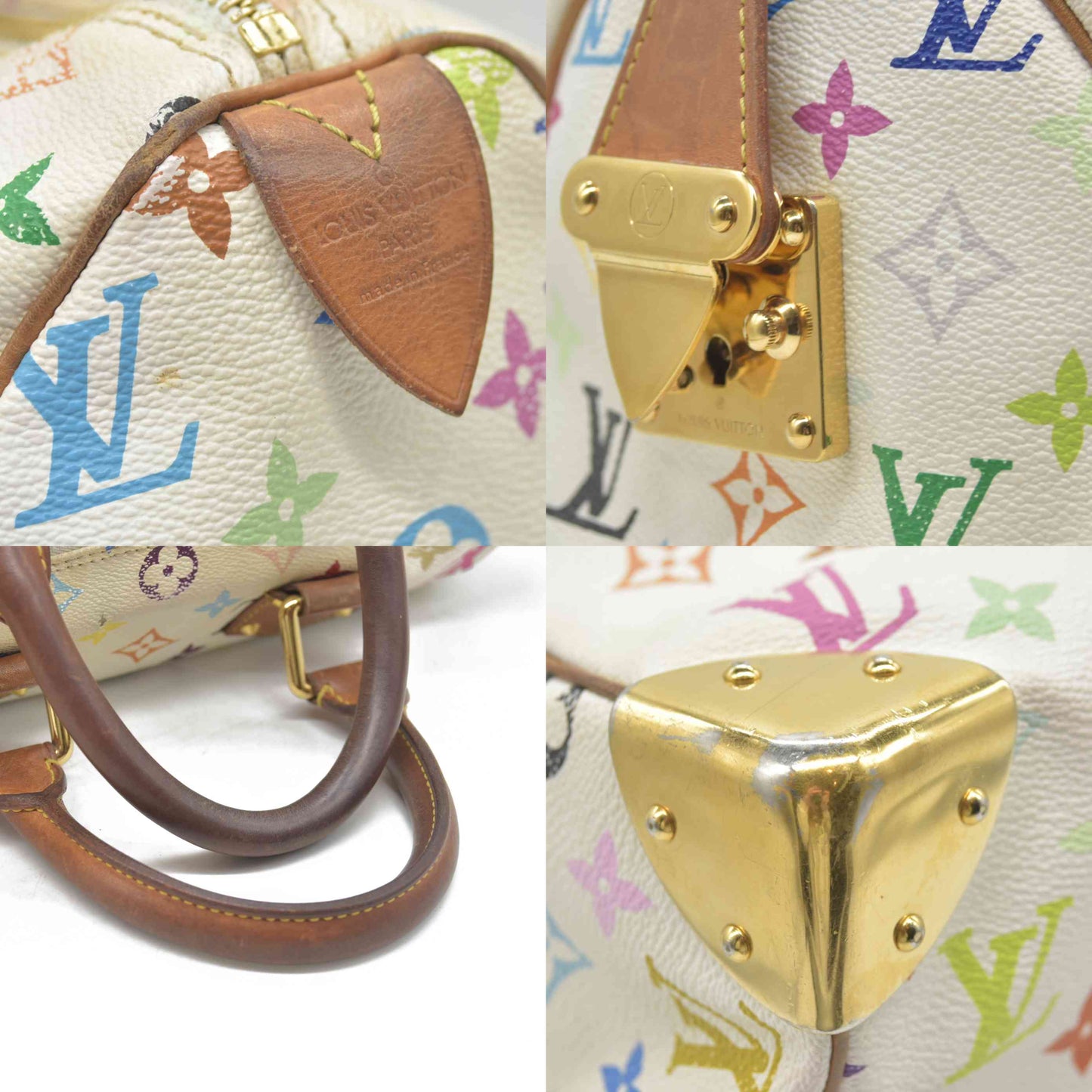 $3150 Louis Vuitton Monogram Multicolor Speedy 30 White 2004