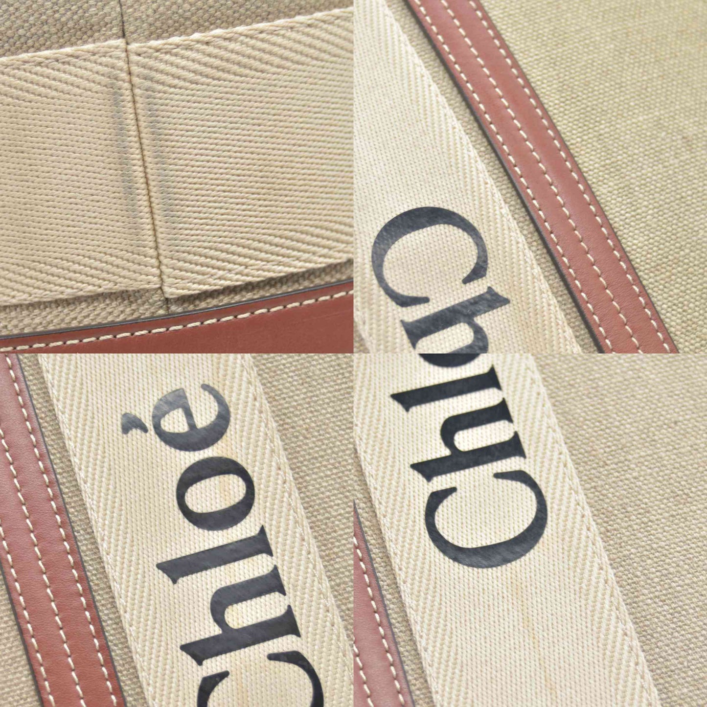 $1650 Chloe Cotton Calfskin Large Woody Ribbon Tote White Brown