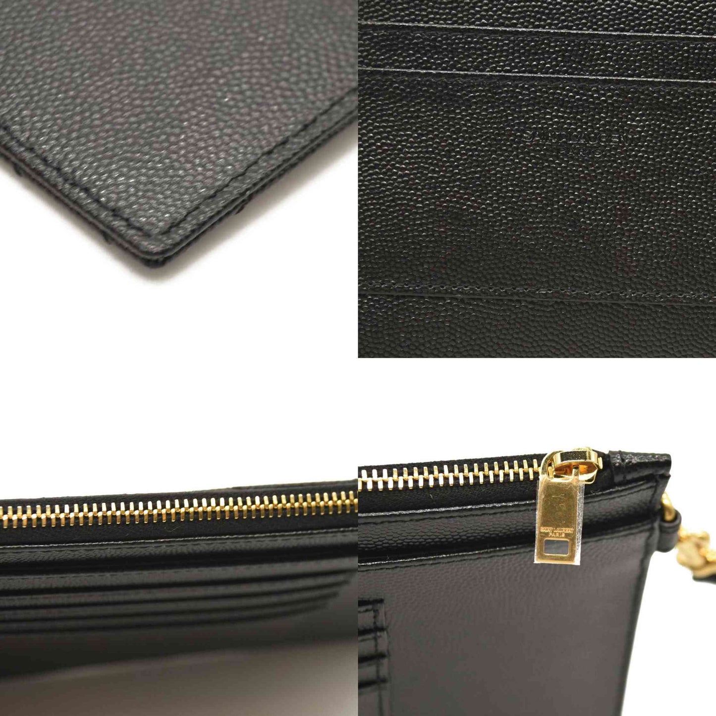 SAINT LAURENT Grain De Poudre Chevron Monogram Large Bill Pouch Black