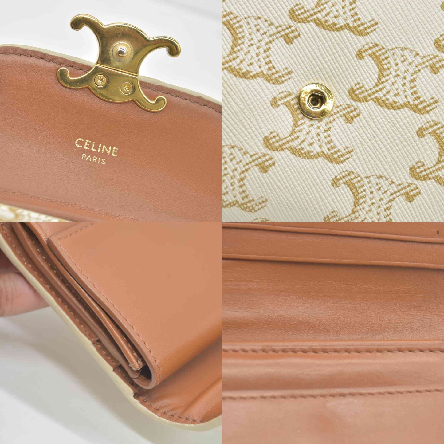 $690 Celine Triomphe Canvas Small Triomphe Wallet White CONSIGNMENT