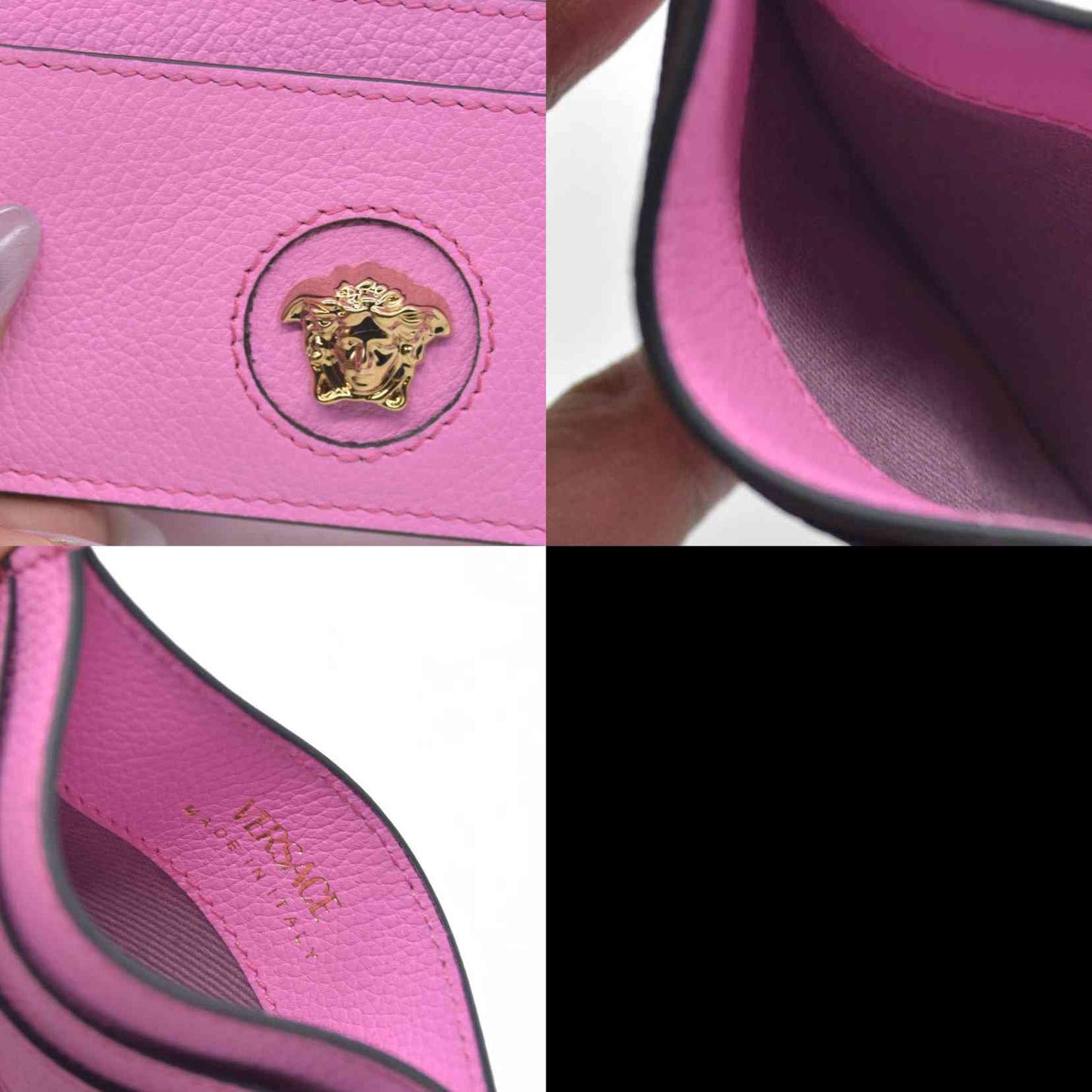 $295 Versace Medusa Insignia Pink Leather Card Holder CONSIGNMENT