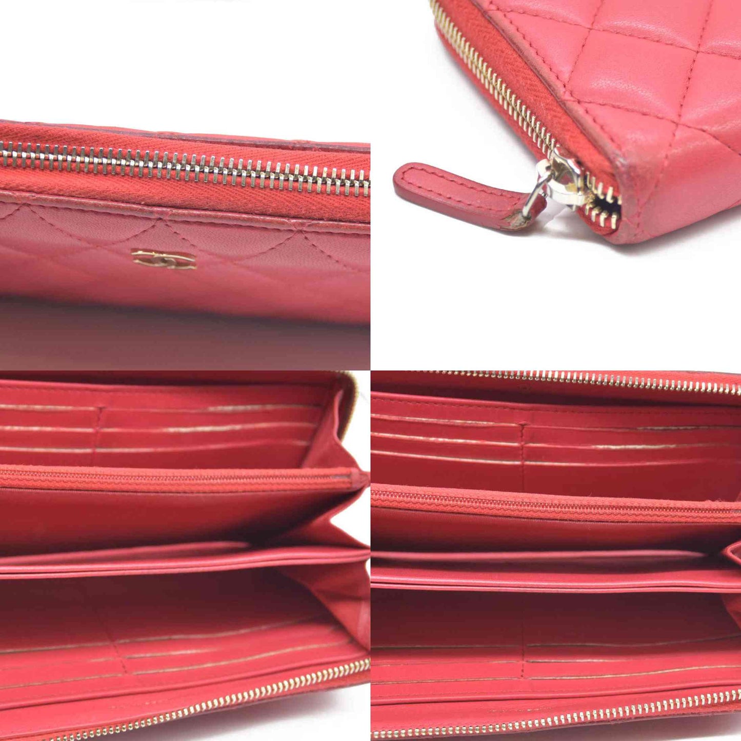 CHANEL Quilted Matelasse CC Logo Lambskin Zip Around Long Wallet Pink