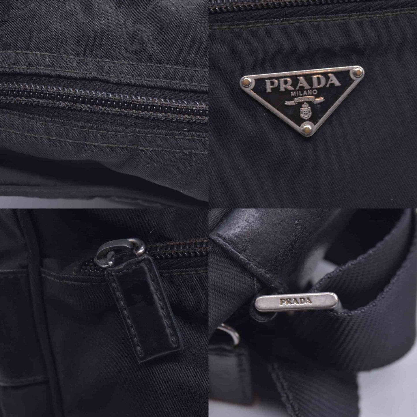 $2050 Prada Black Re-Nylon and Saffiano Shoulder Bag