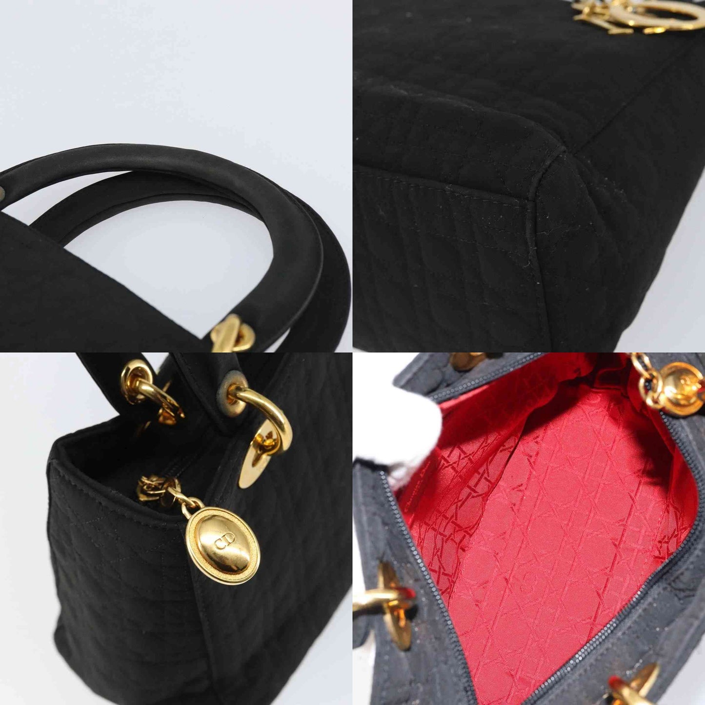 $5100 Christian Dior Nylon Cannage Medium Lady Dior Black Gold