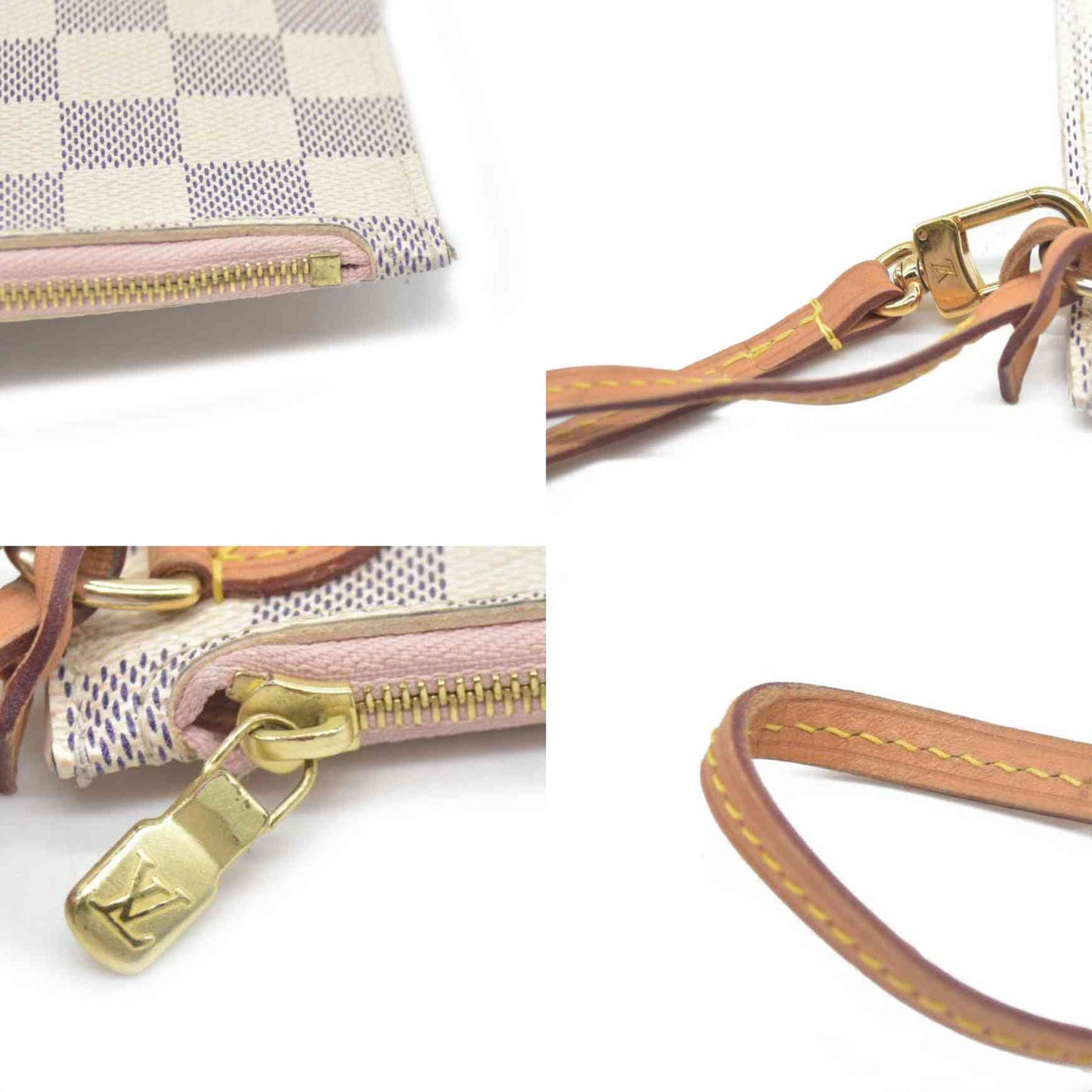 $2170 Louis Vuitton Damier Azur Neverfull MM GM Pochette Rose Ballerine MS3108