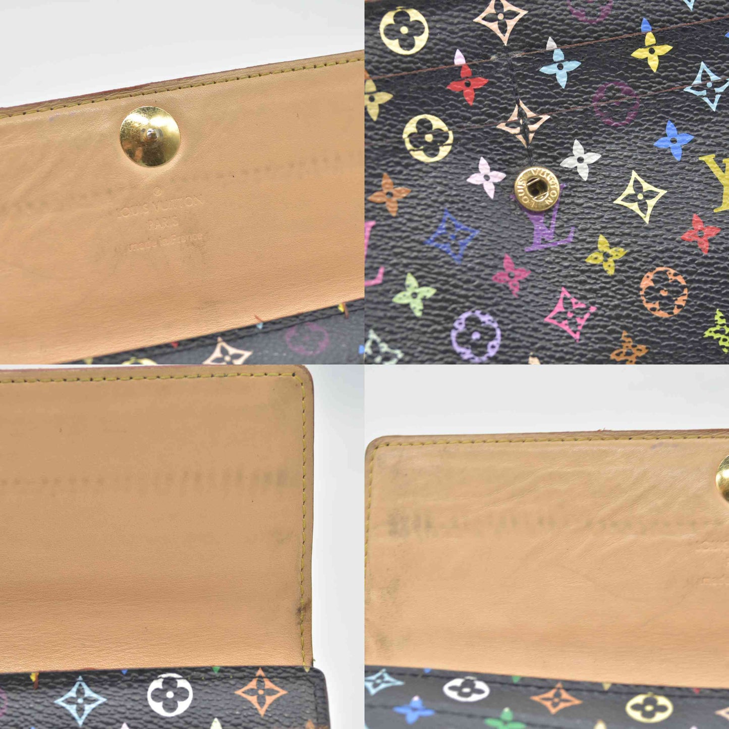 $850 2007 Louis Vuitton Monogram Multicolor Sarah Wallet Black Grenade Wallet TH4017