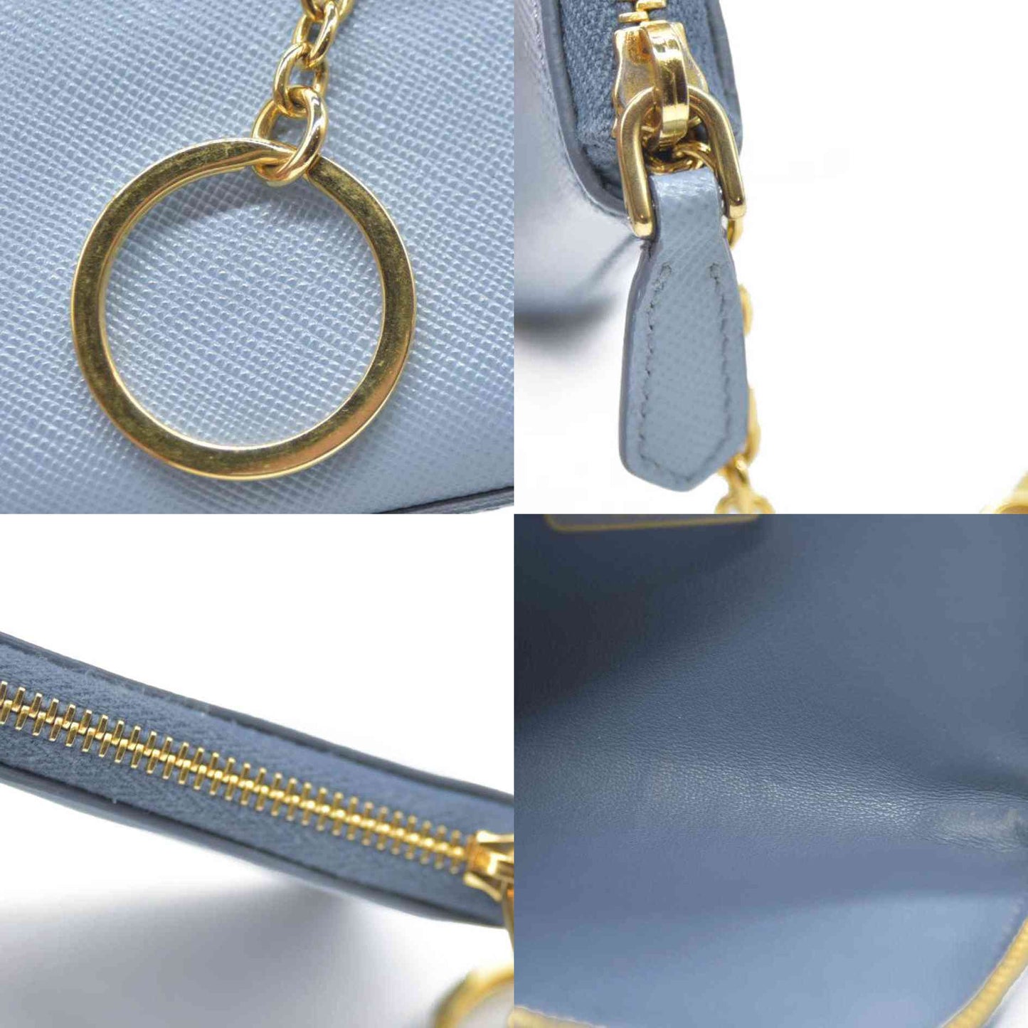 PRADA Logo Saffiano Leather Zippy Coin Purse Wallet Blue