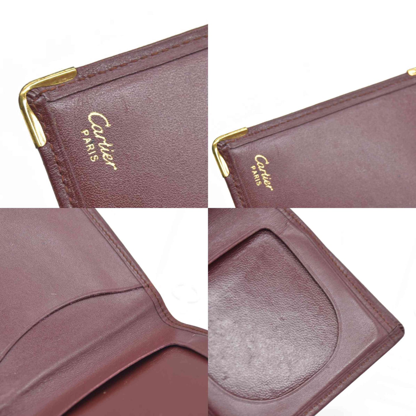 $580 Must de Cartier Leather Bifold Wallet Bordeaux