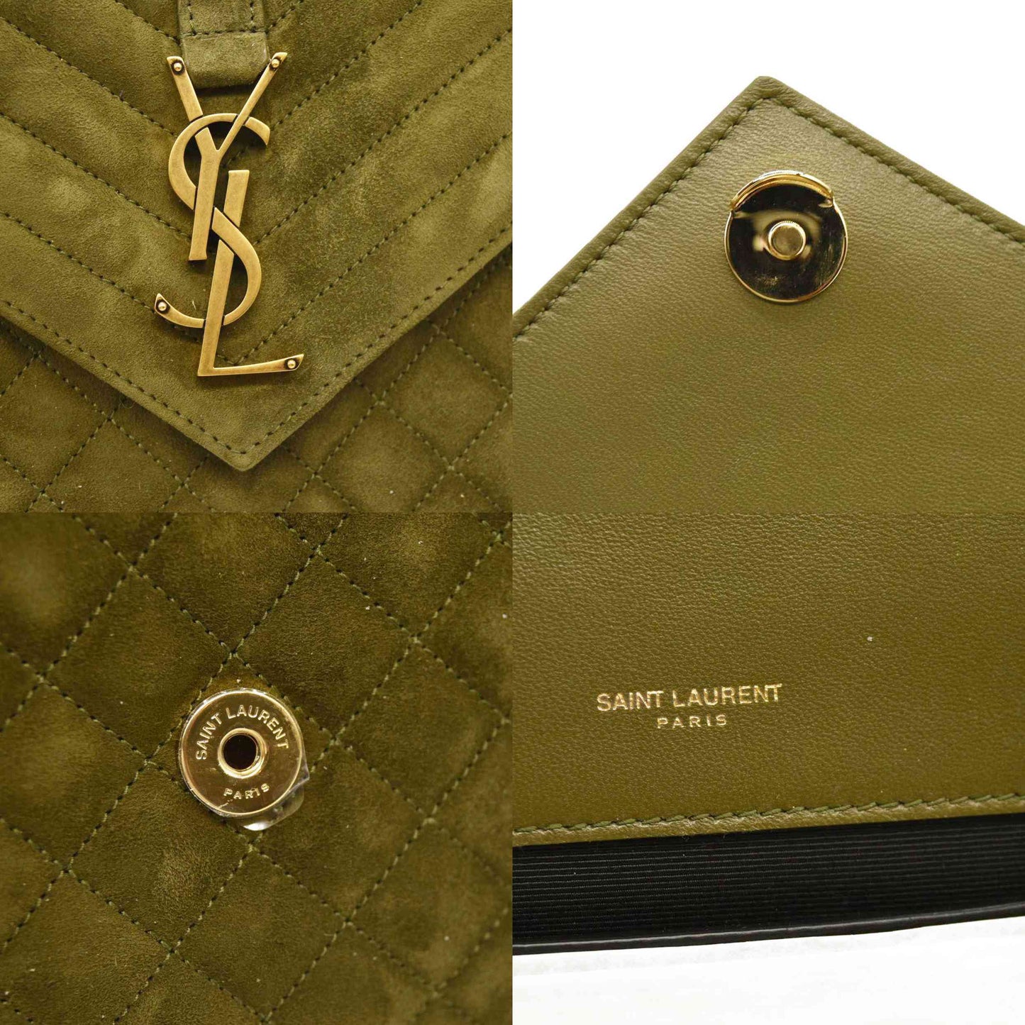 SAINT LAURENT  Suede Mixed Matelasse Triquilt Medium Loden Green