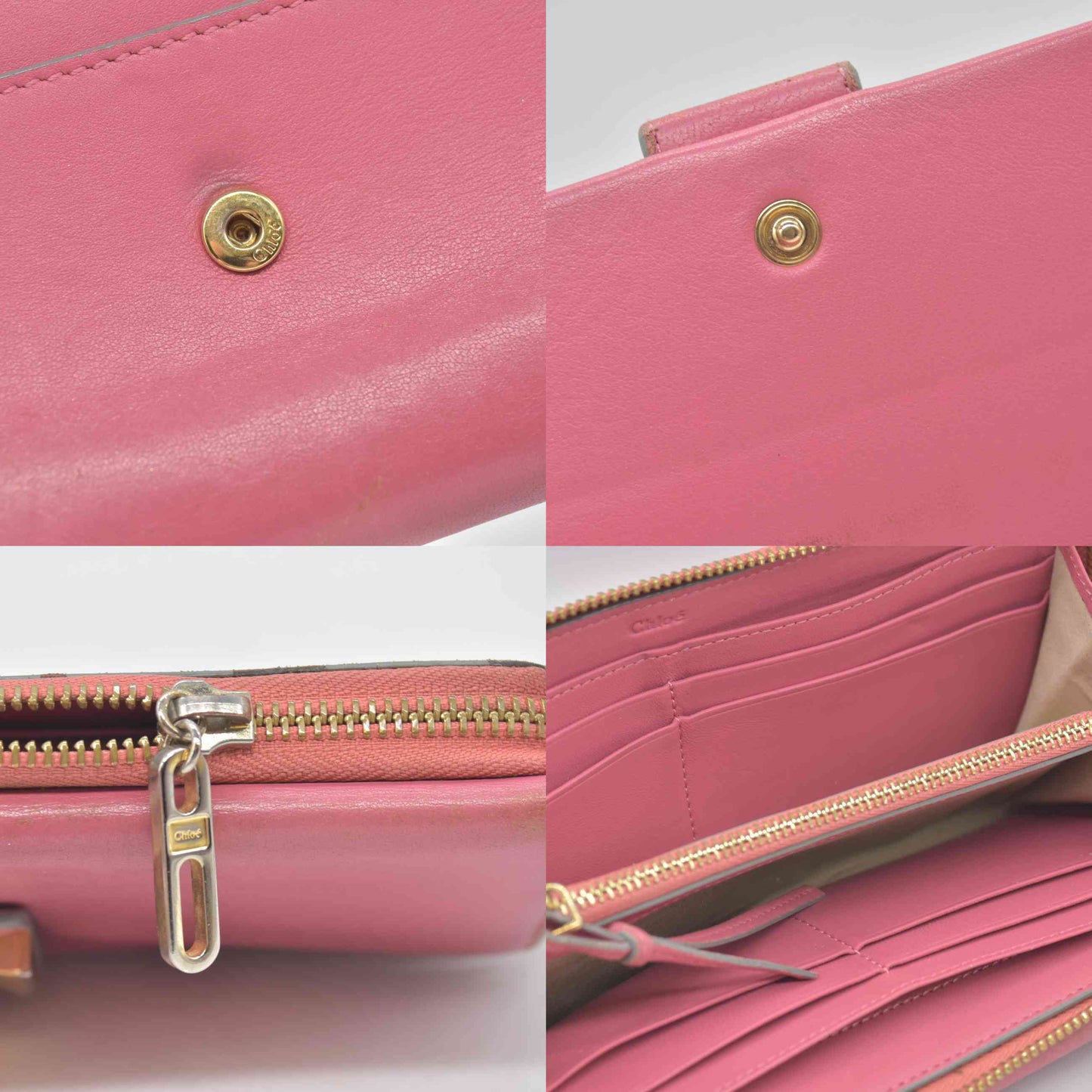 $590 Chloe Bobbie Ribbon Leather Zippy Long Wallet Purse Pink