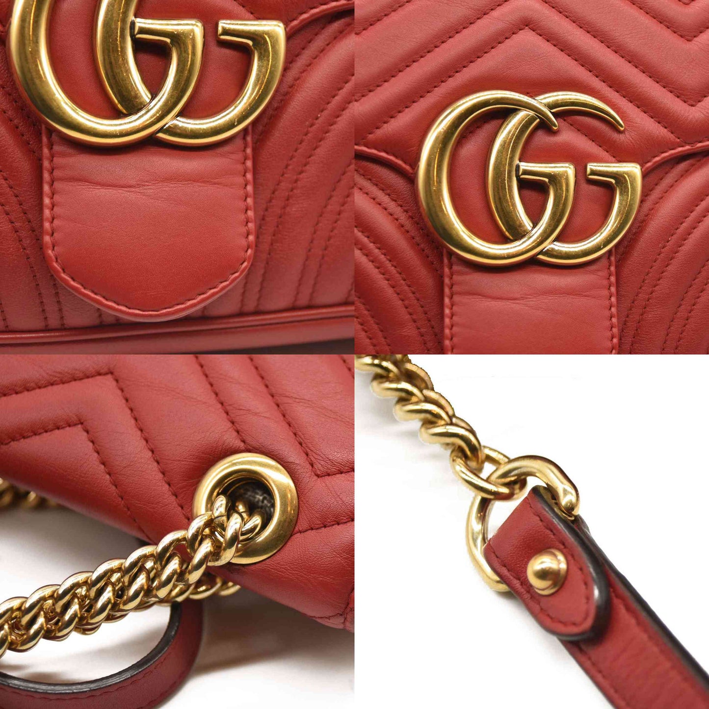 GUCCI Calfskin Matelasse Medium GG Marmont Shoulder Bag Hibiscus Red