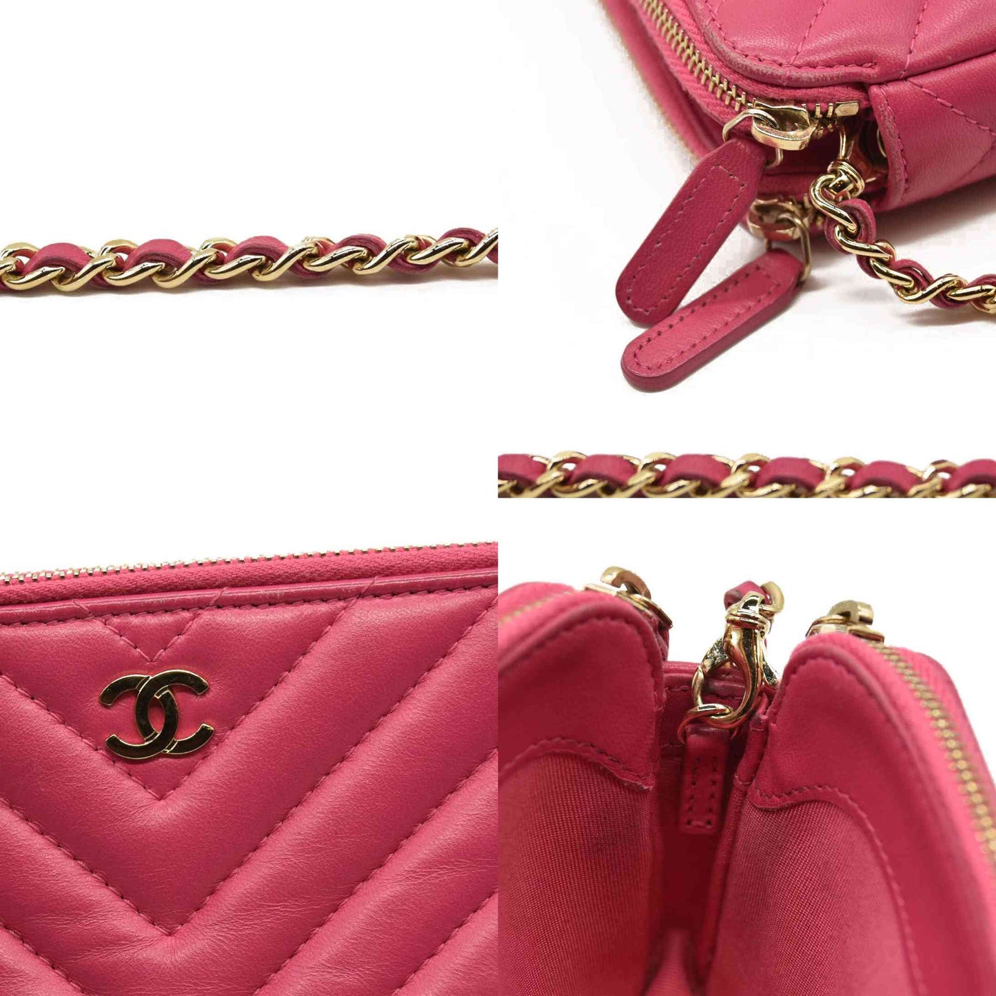 Chanel Lambskin Chevron Quilted Small Clutch With Chain Pink 23*