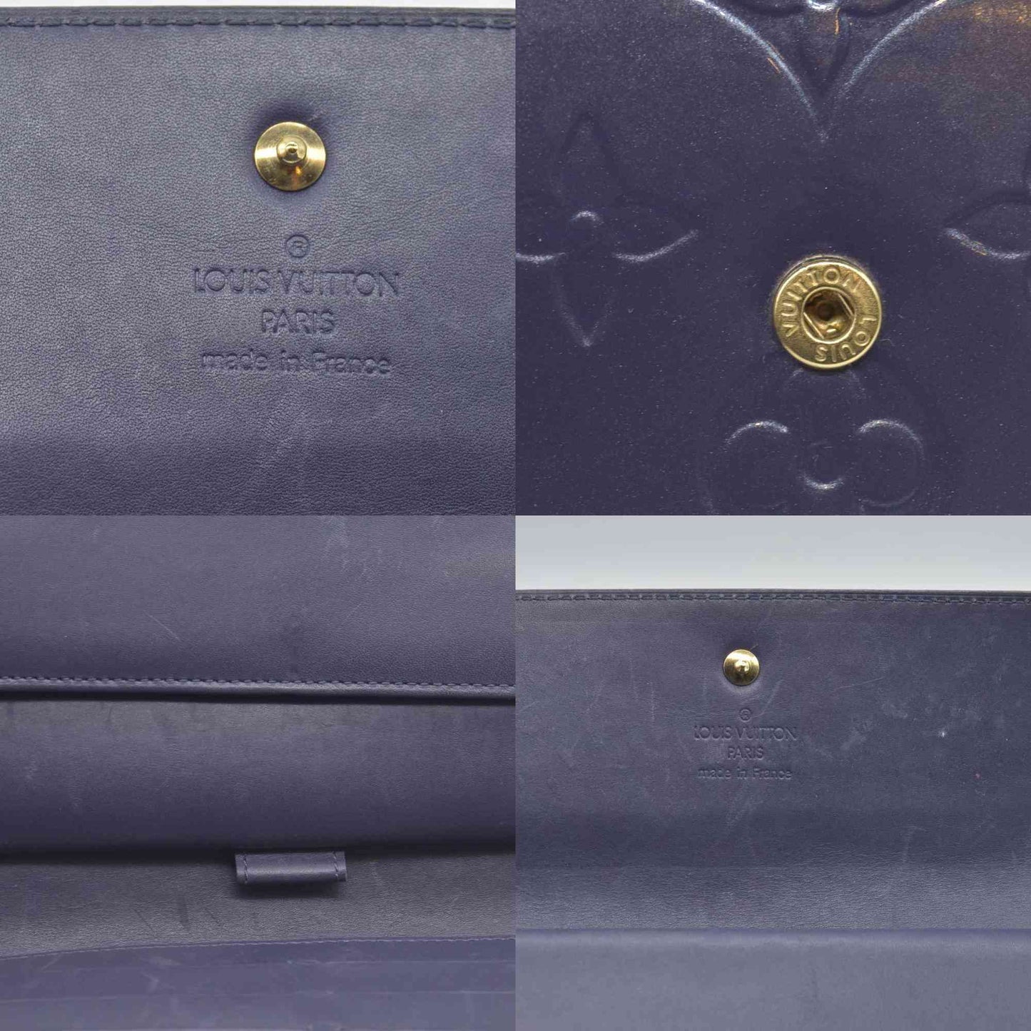 $880 2004 Louis Vuitton Vernis Sarah Wallet Purple Grey CONSIGNMENT TH1024