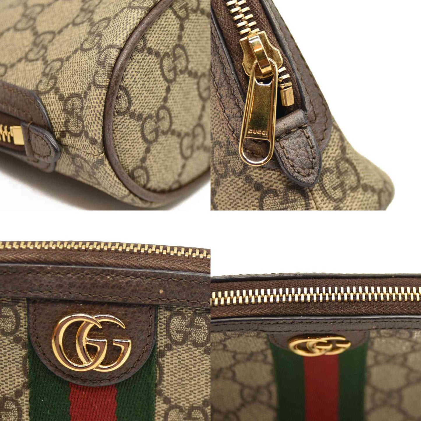 Gucci  GG Supreme Monogram Textured Calfskin Web Large Ophidia Cosmetic Case Beige Ebony New Acero