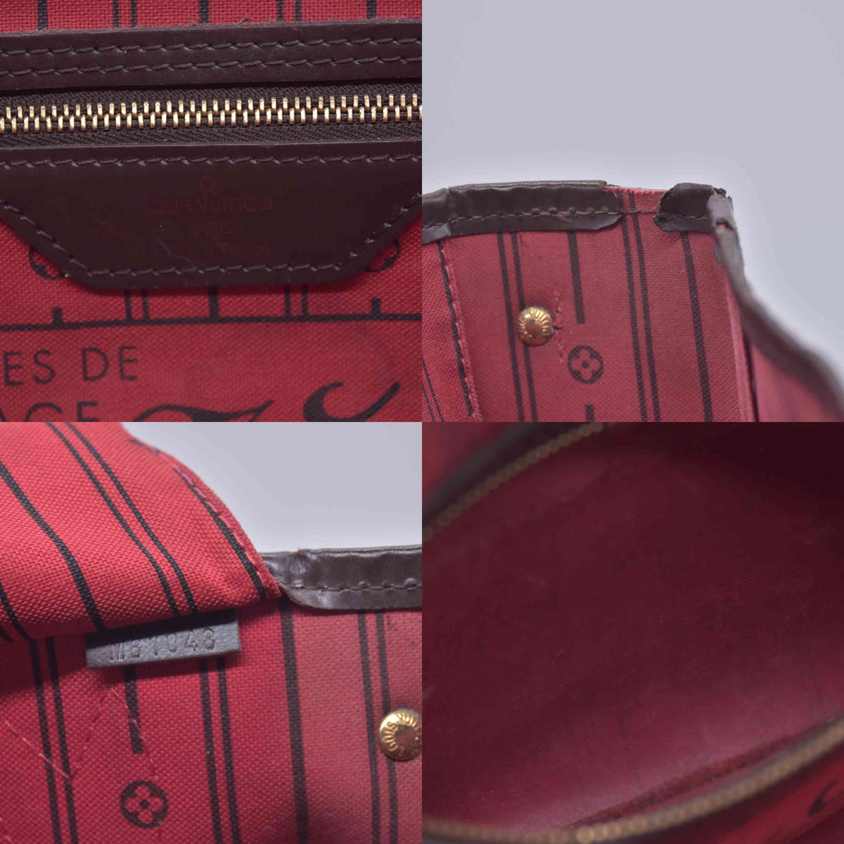 $2160 2008 Louis Vuitton Damier Ebene Neverfull PM  Tote Bag Handbag MB1048