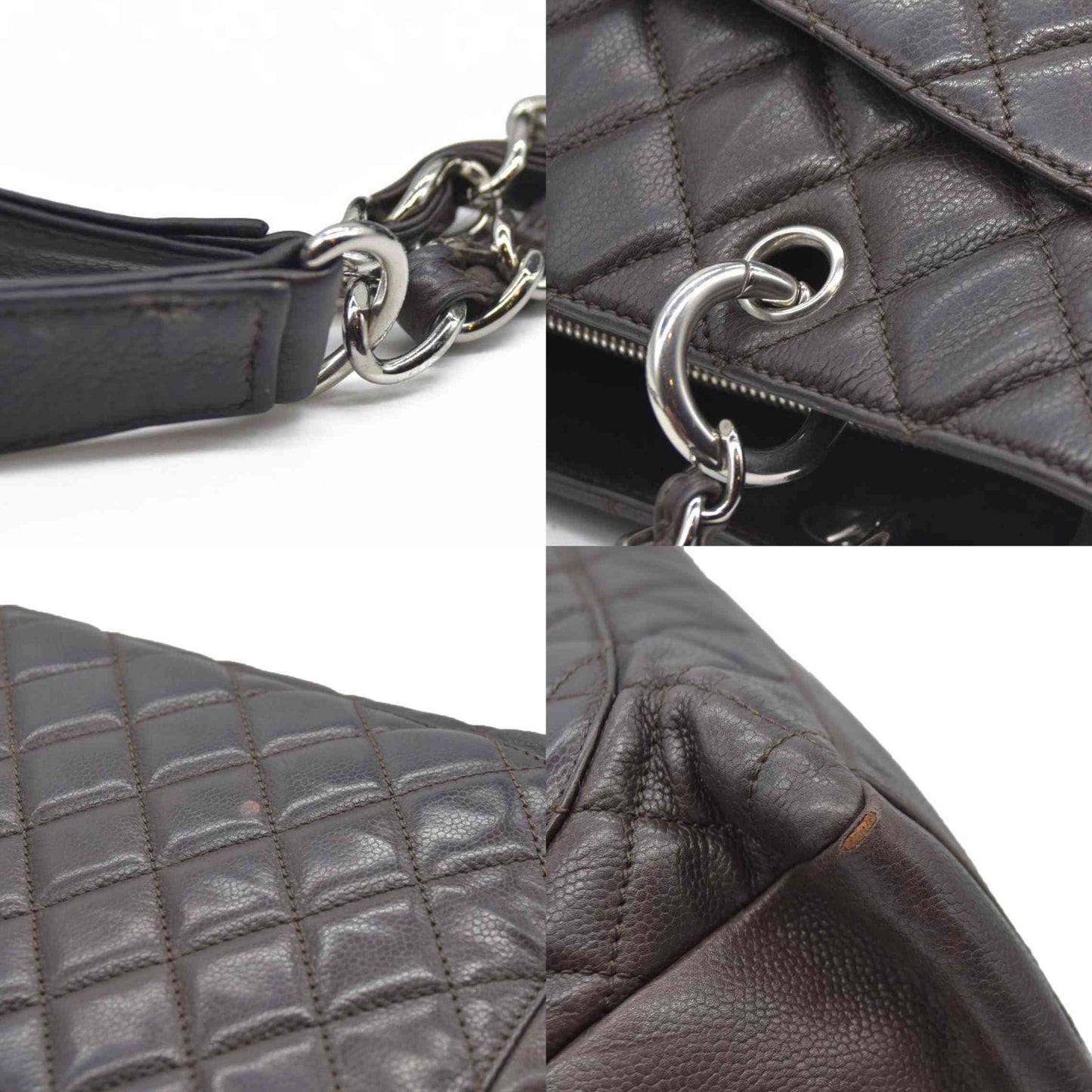 AUCTION $2900 Chanel  Caviar Quilted Grand Shopping Tote GST Brown Silver Hardware 2009