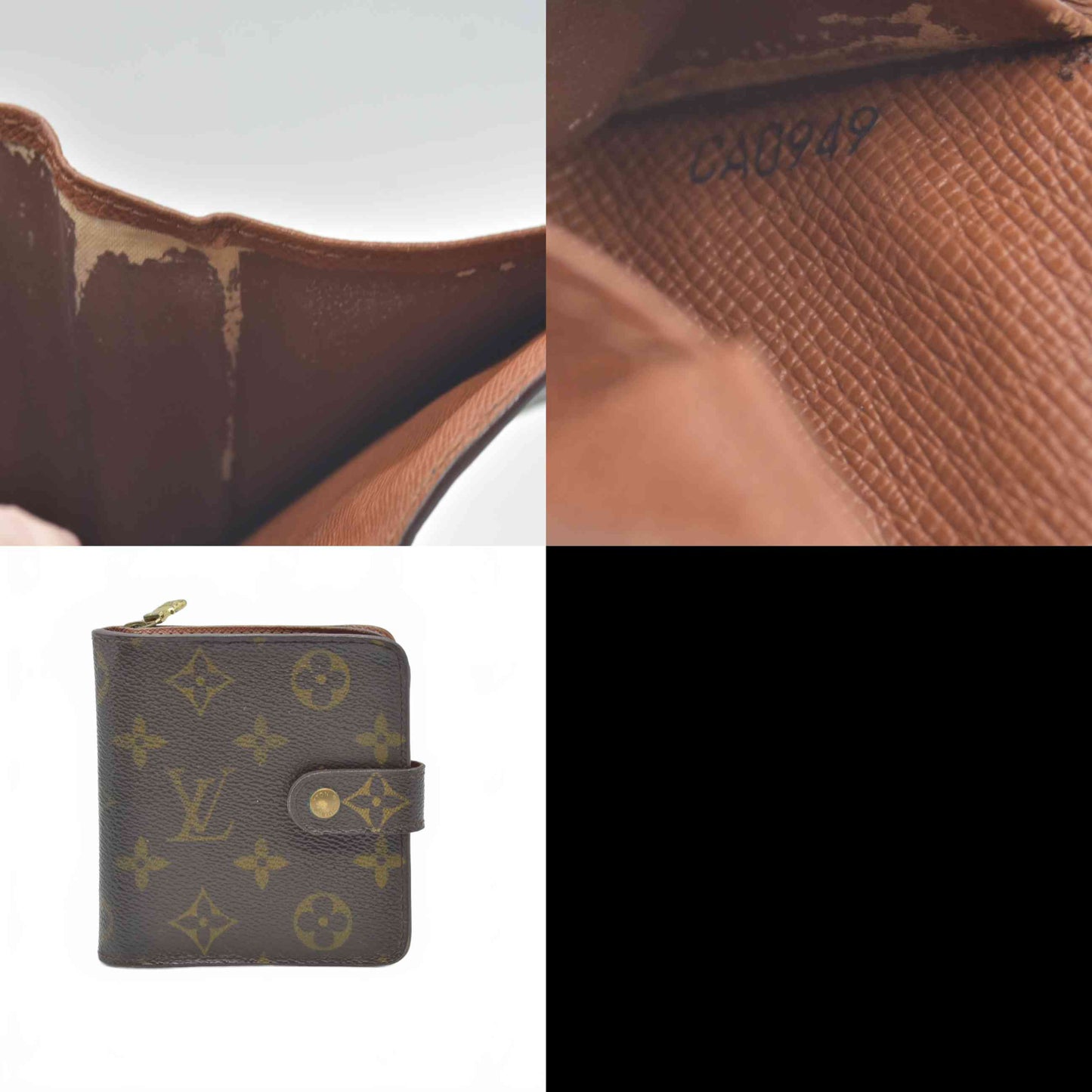$590 1999 Louis Vuitton Monogram Compact Zippe Zipped Wallet CA0949