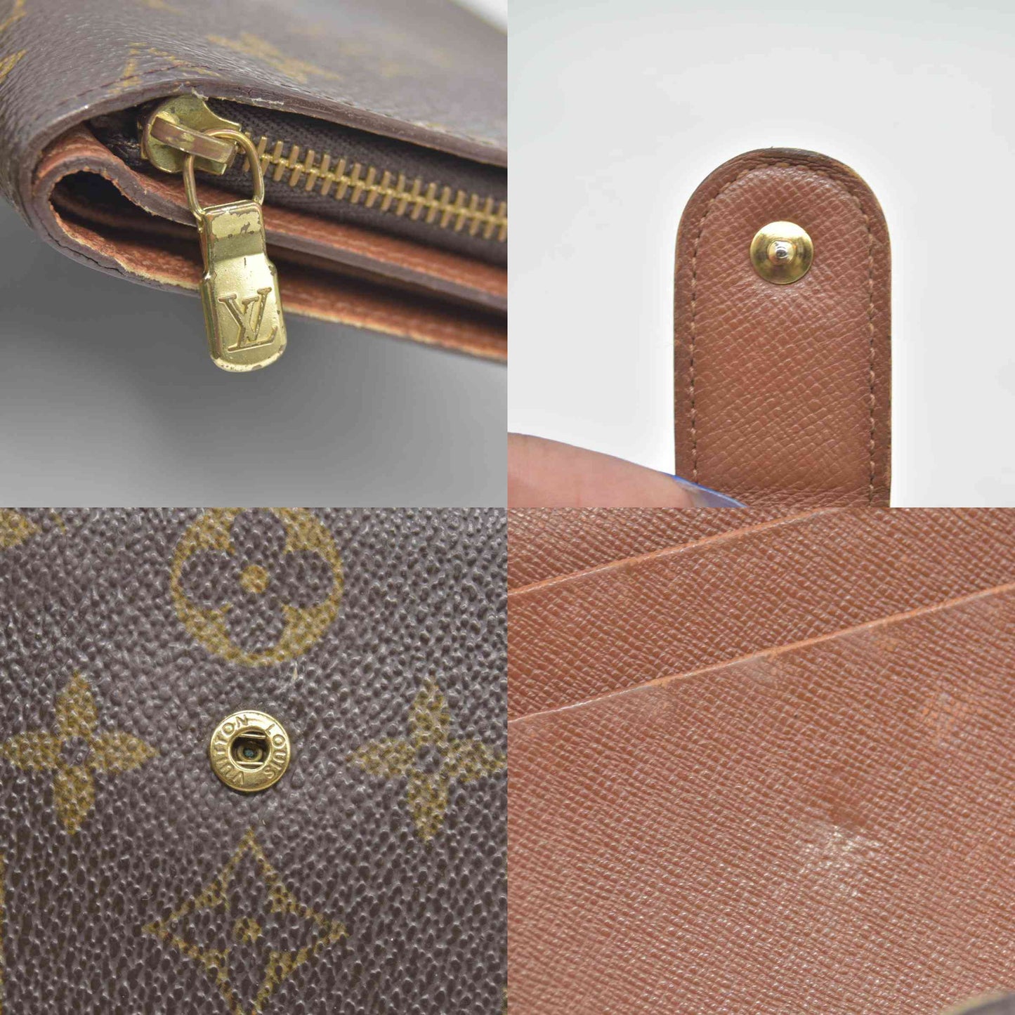 $750 Louis Vuitton Monogram Porte Papier Zippe Bifold Wallet Brown SP0078