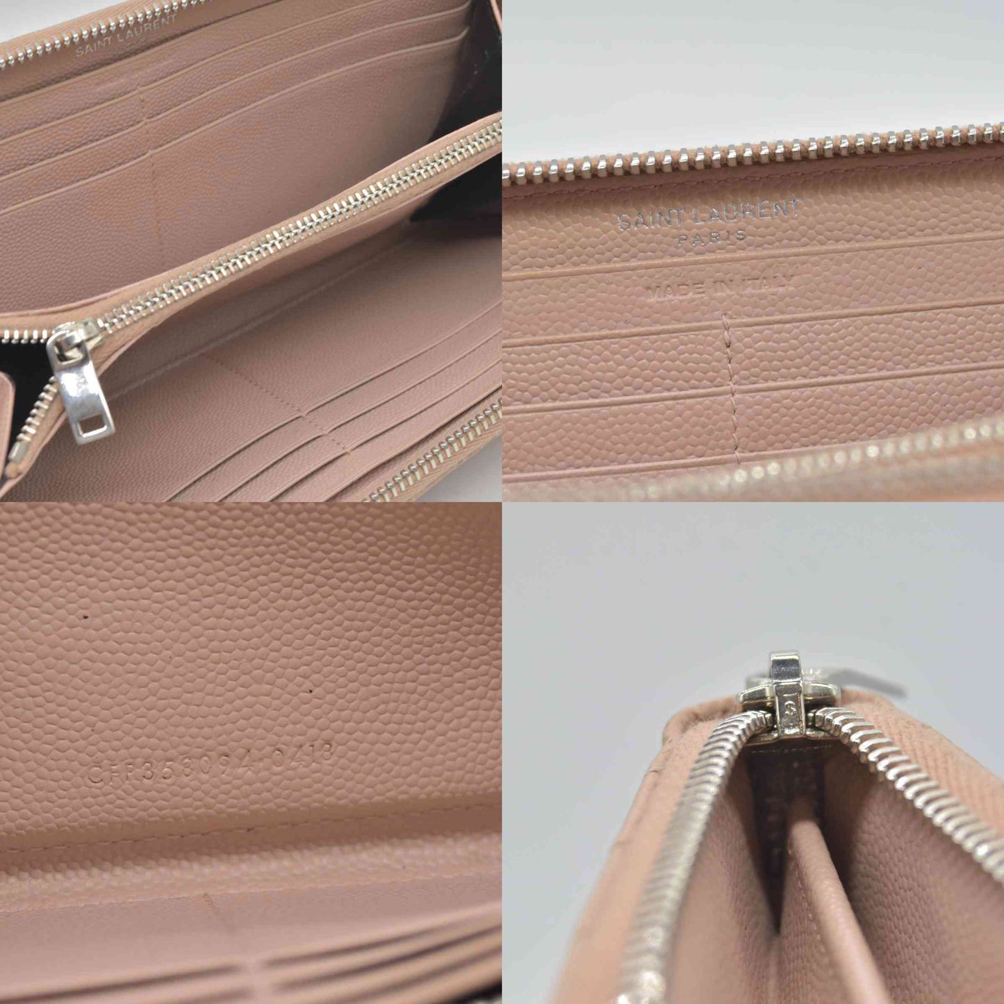 $950 Saint Laurent Grain De Poudre Matelasse Chevron Monogram Zip Around Wallet YSL