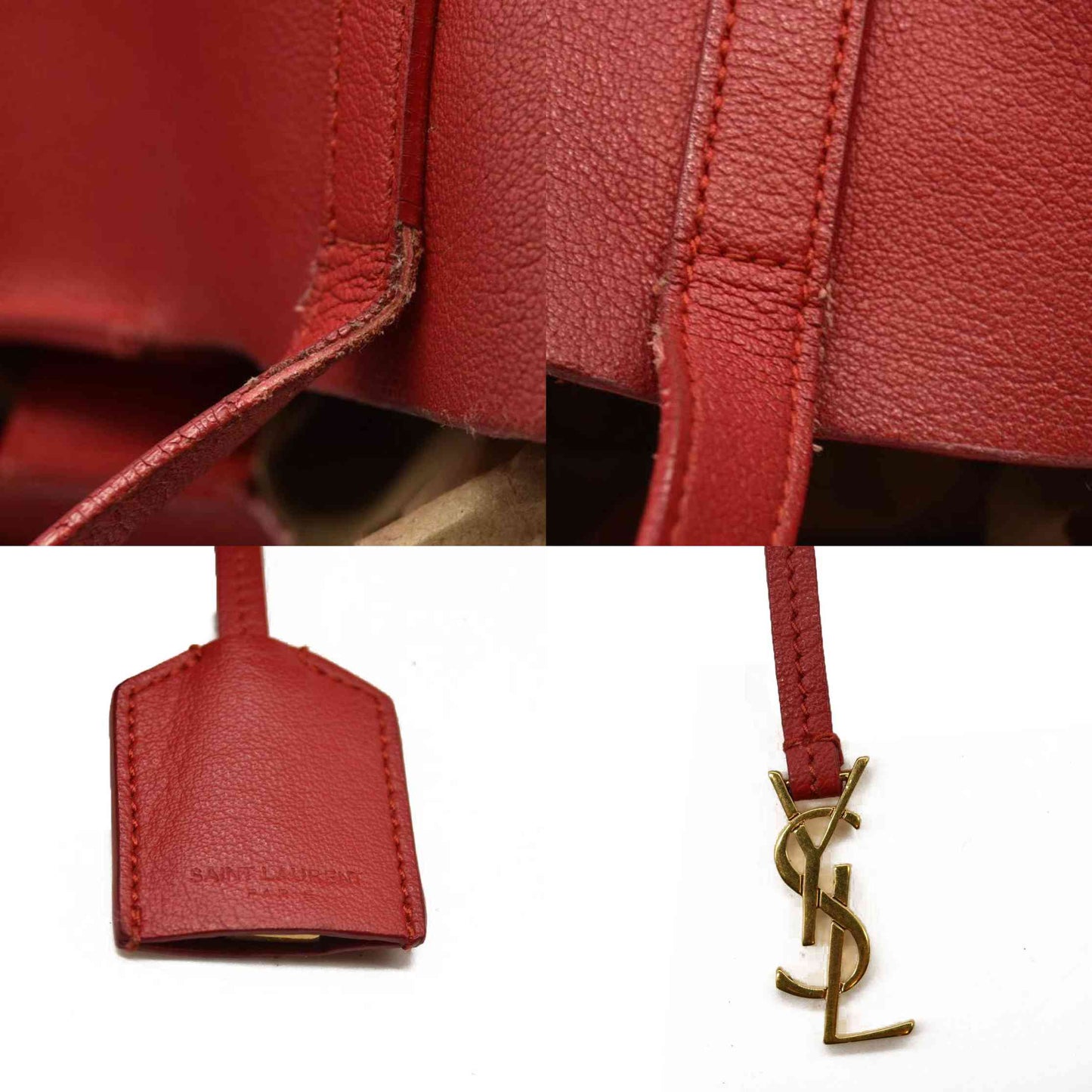 Saint Laurent  Calfskin Large Shopping Tote Opyum Red