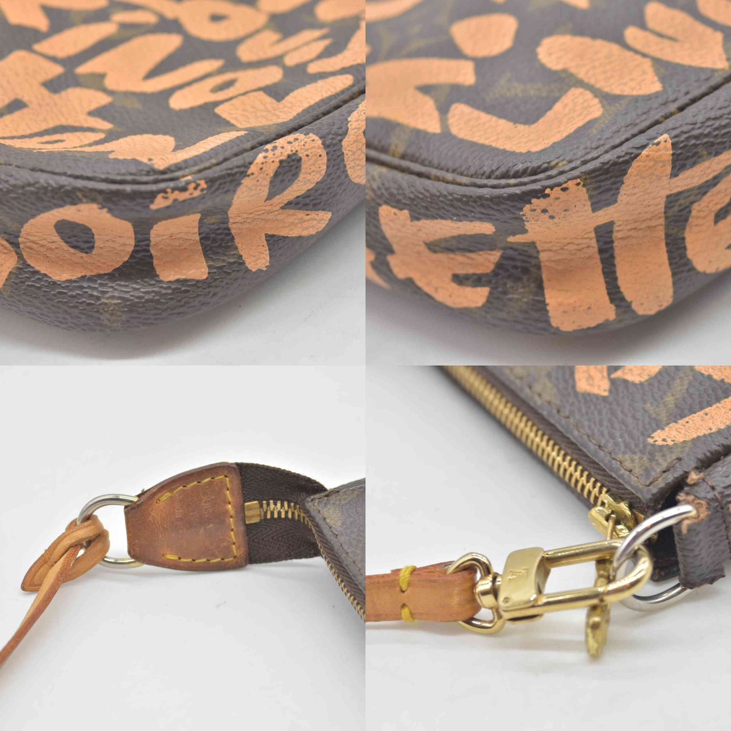 $1290 2001 Louis Vuitton Monogram Graffiti Pochette Accessories Peach AR0071