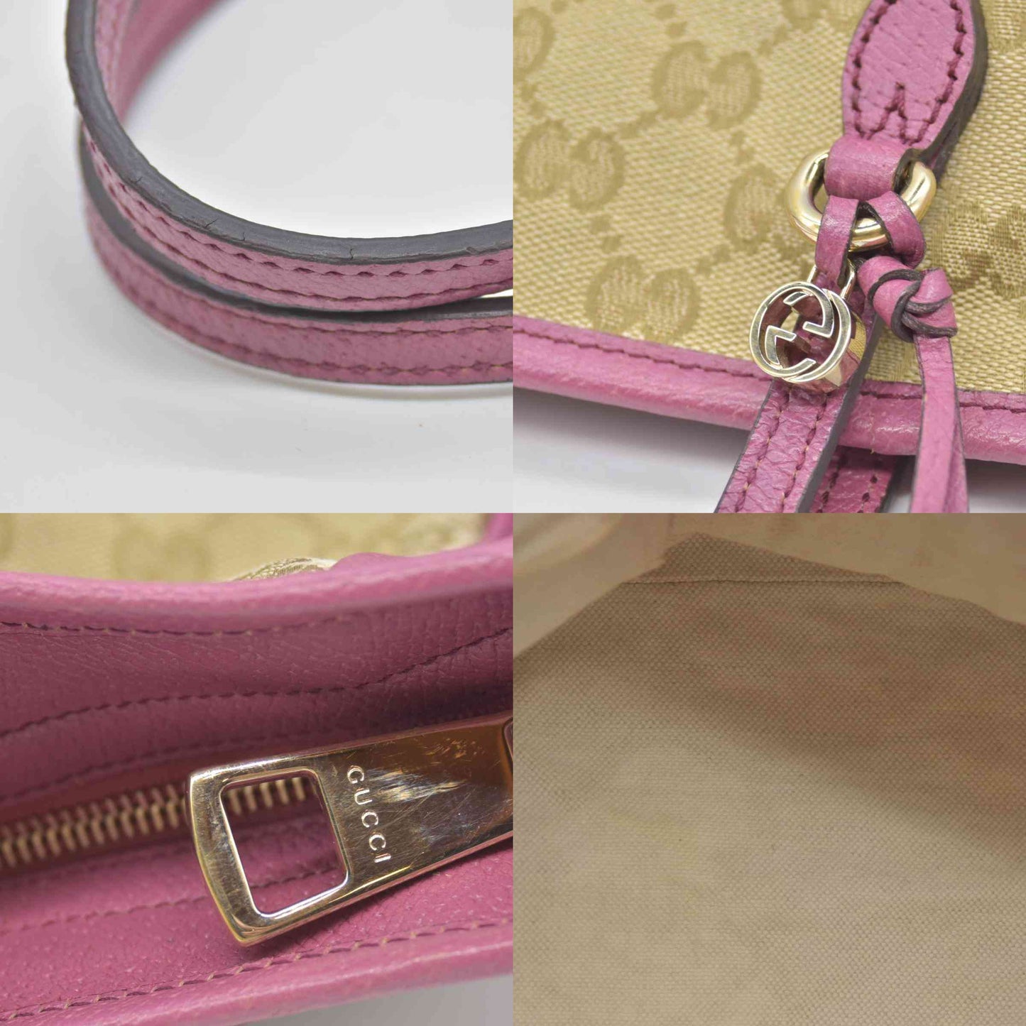 $1290 Gucci GG Canvas Bree Tote Pink Consignment