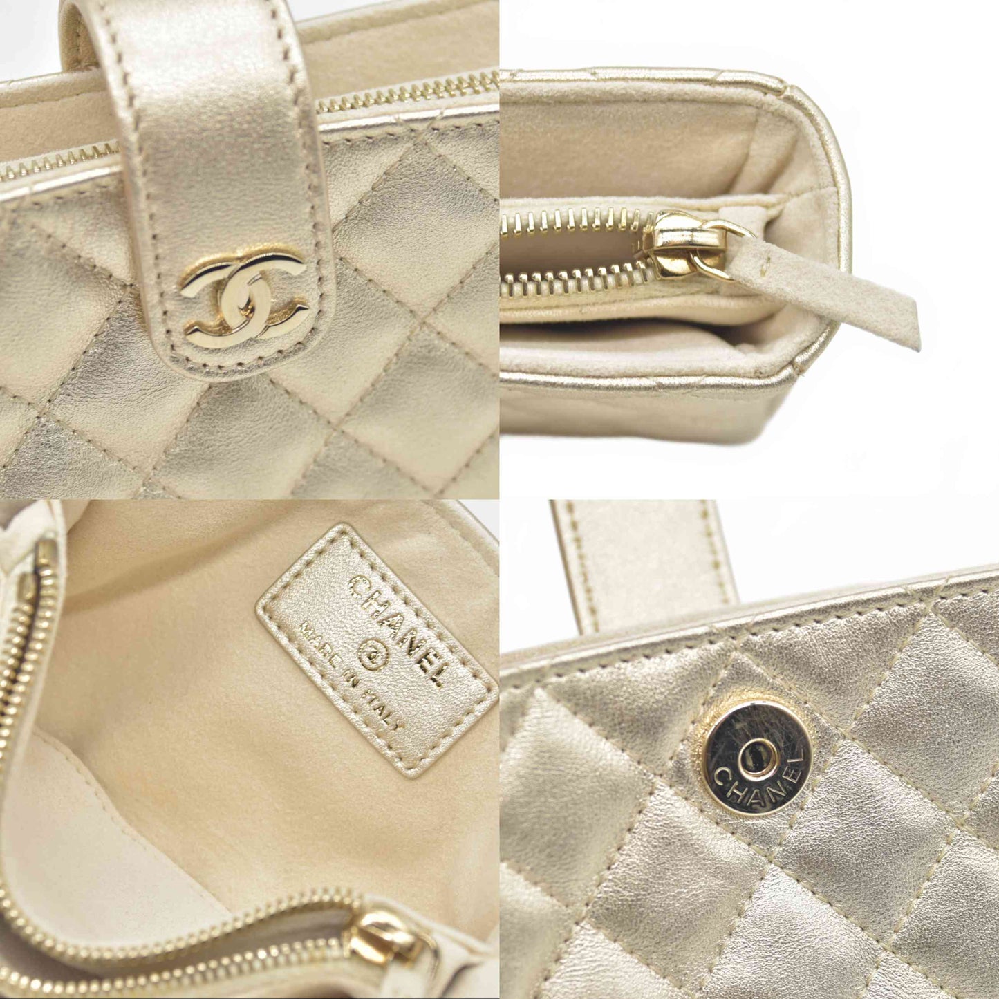 $1200 CHANEL Lamb Skin Matelasse Pouch Champagne Gold 2014