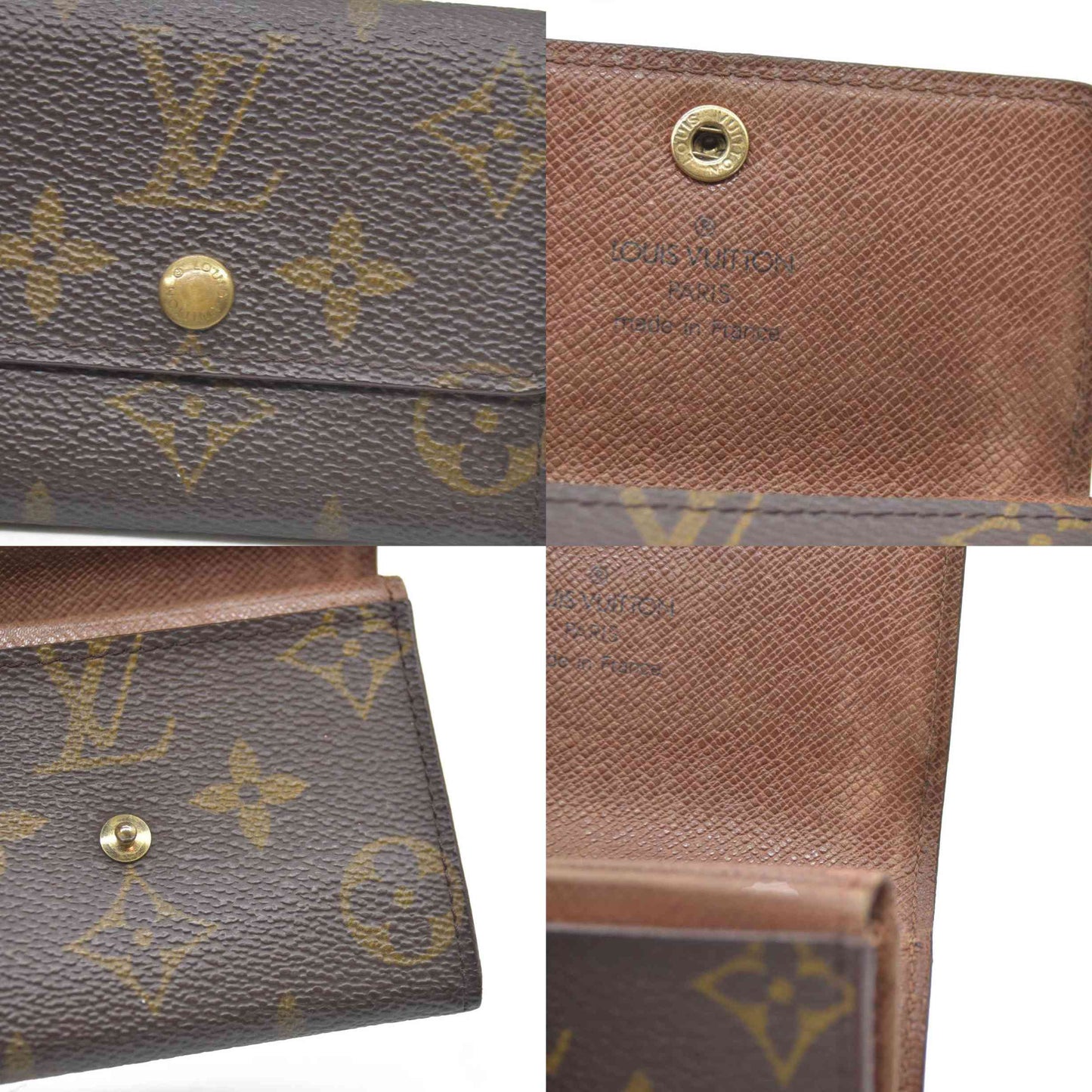 Louis Vuitton Monogram Porte Monnaie Plat Coin Purse Wallet Brown
