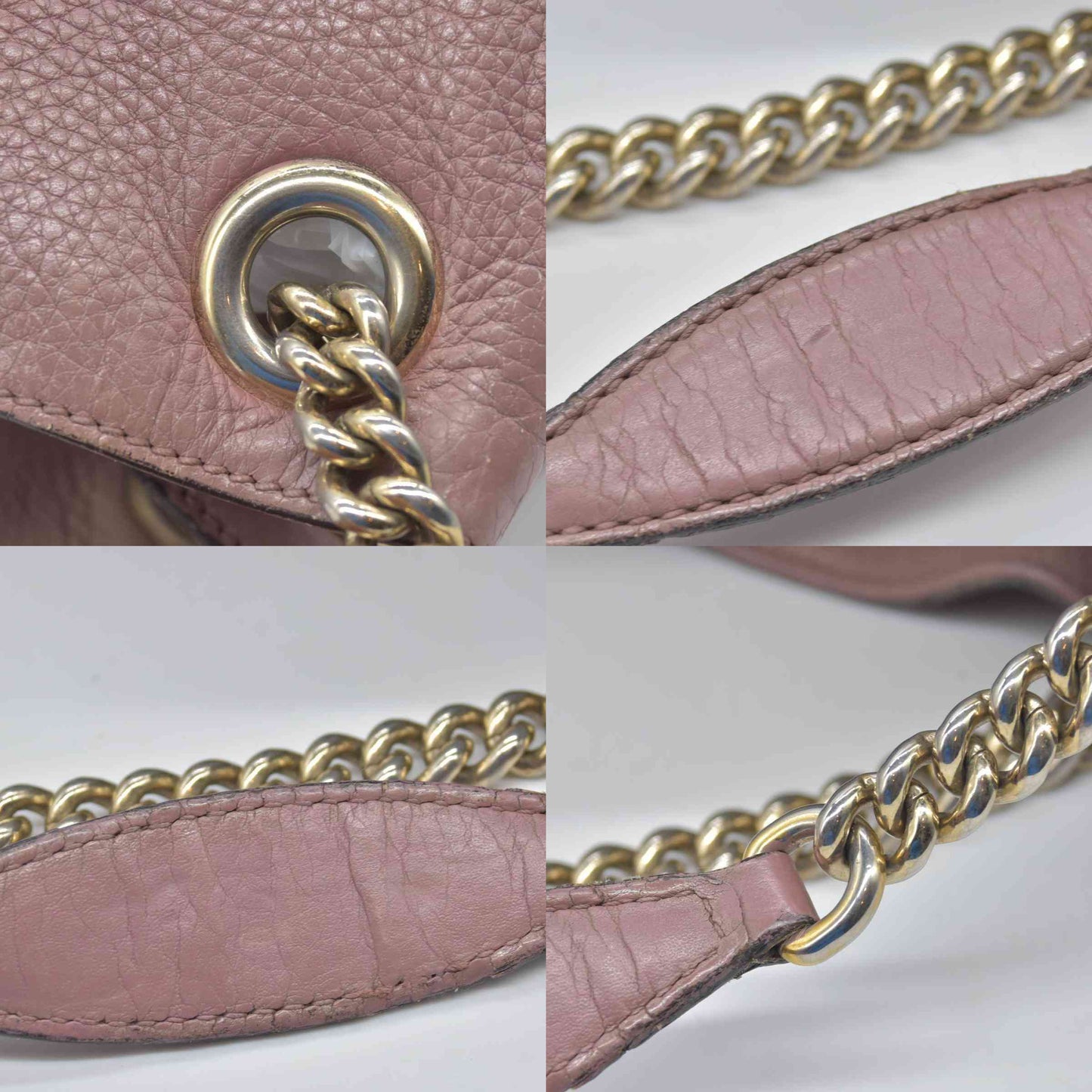 $1980 Gucci Pebbled Calfskin Medium Soho Chain Shoulder Bag Antique Rose