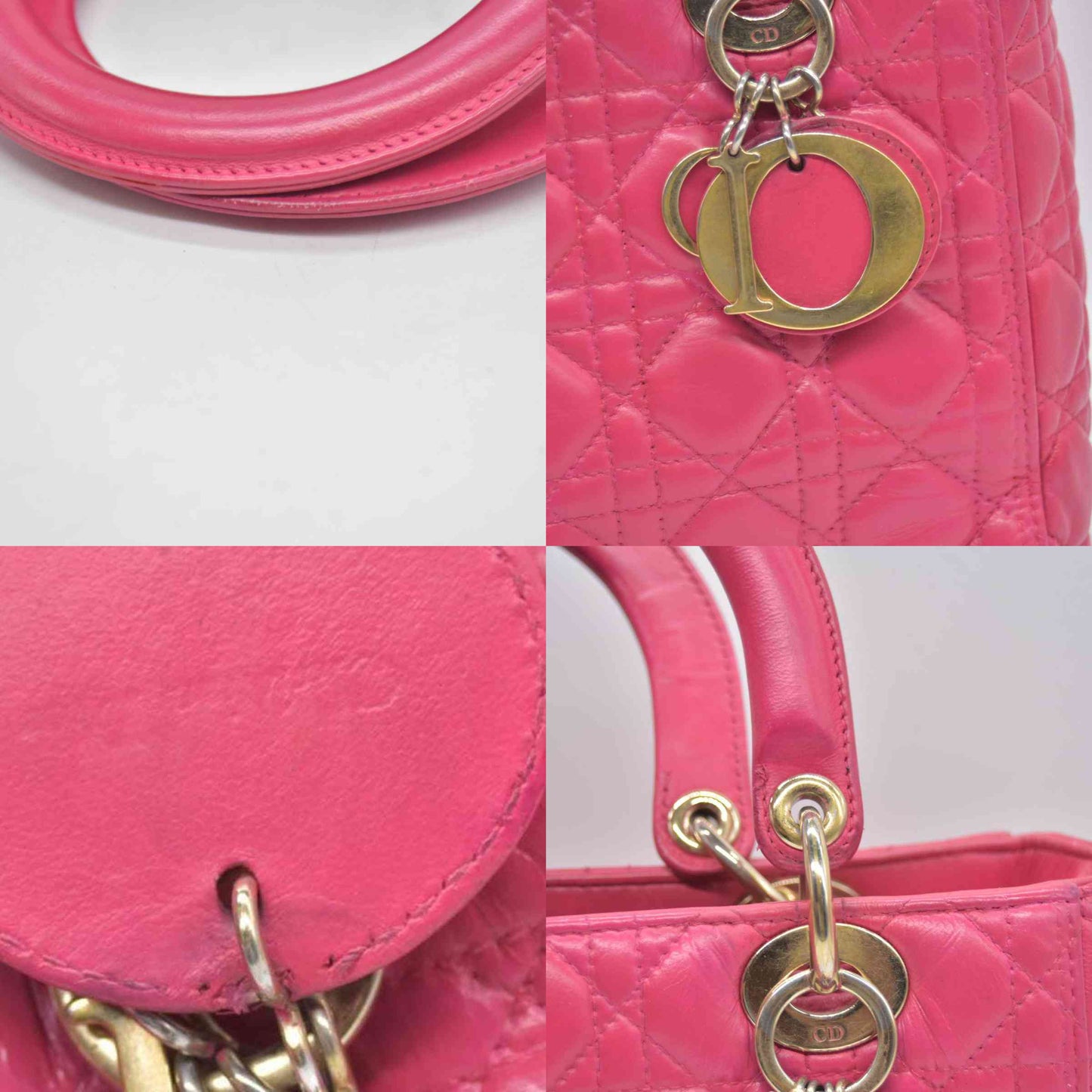 $6700 Christian Dior Lambskin Cannage Medium Lady Dior Fuchsia