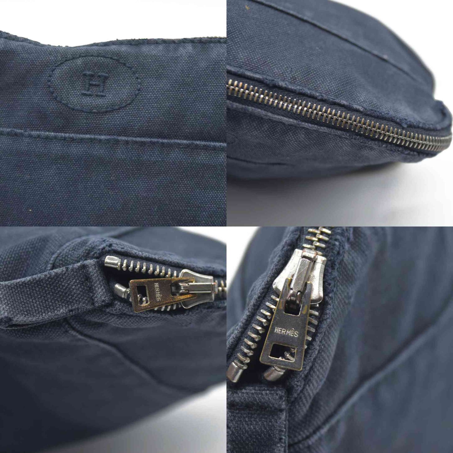 $460 HERMES Cotton Canvas Mini Bolide Travel Cosmetic Navy blue