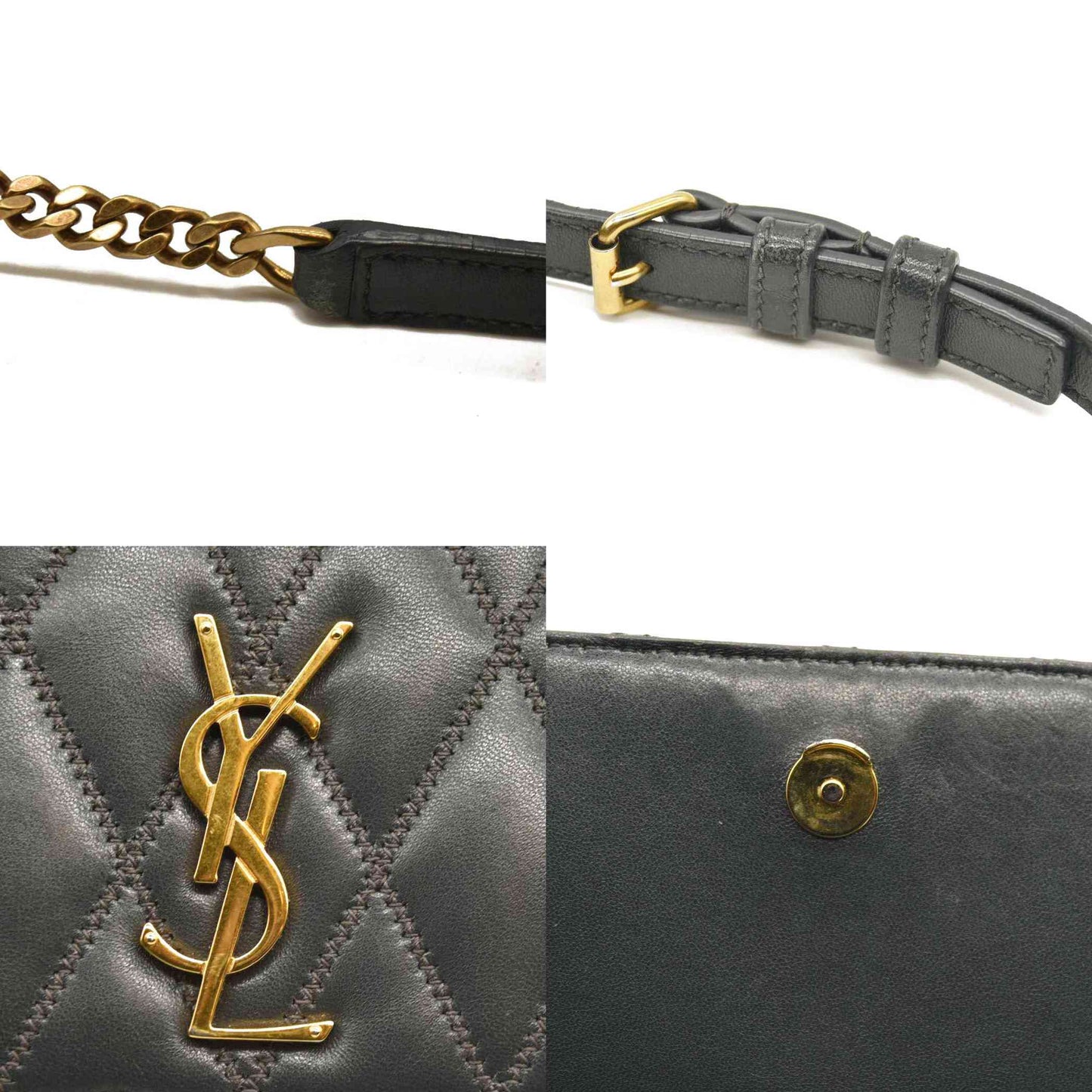 Saint Laurent  Lambskin Diamond Quilted Monogram Angie Chain Bag Smog Grey