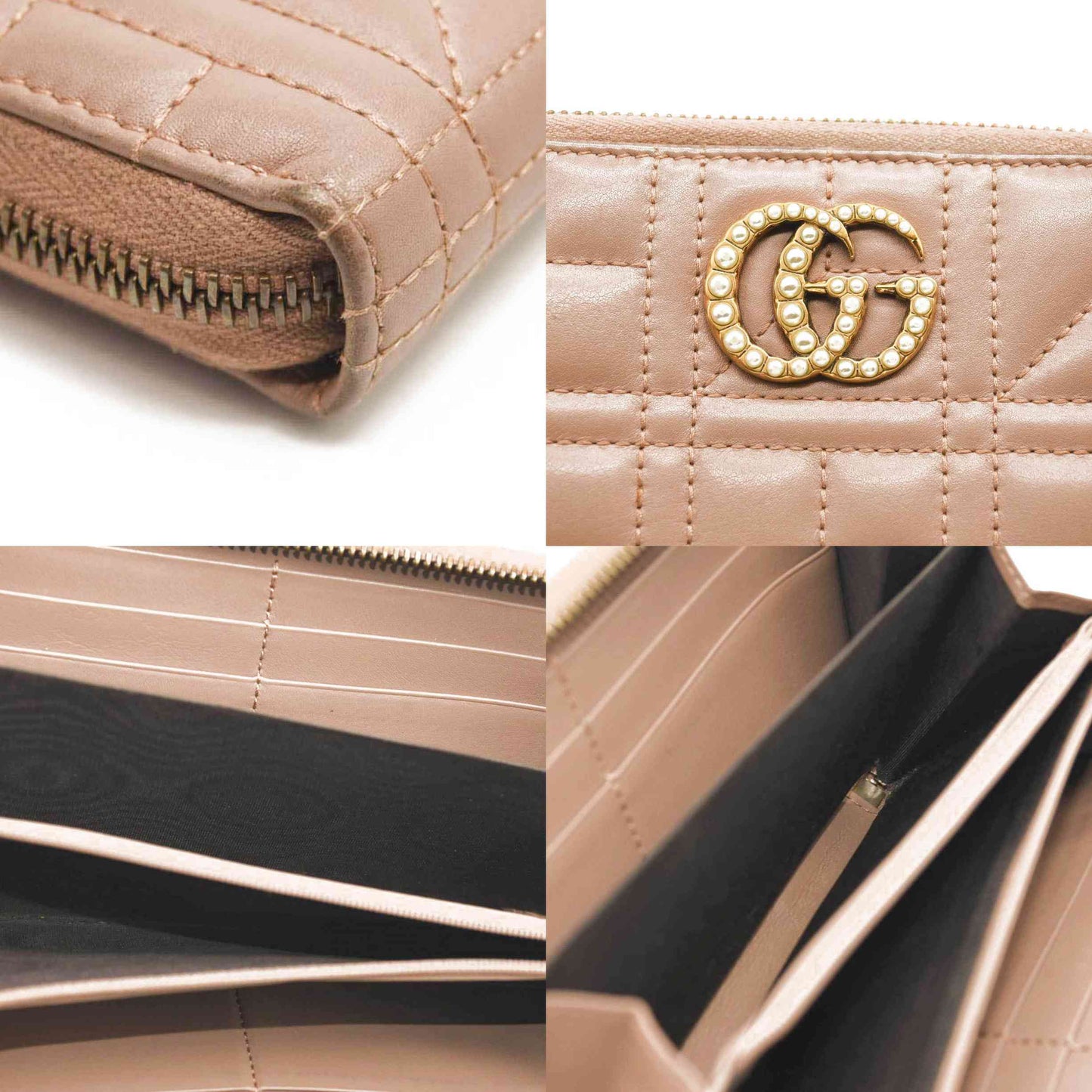 GUCCI Calfskin Matelasse Pearly GG Marmont Zip Around Wallet Porcelain Rose