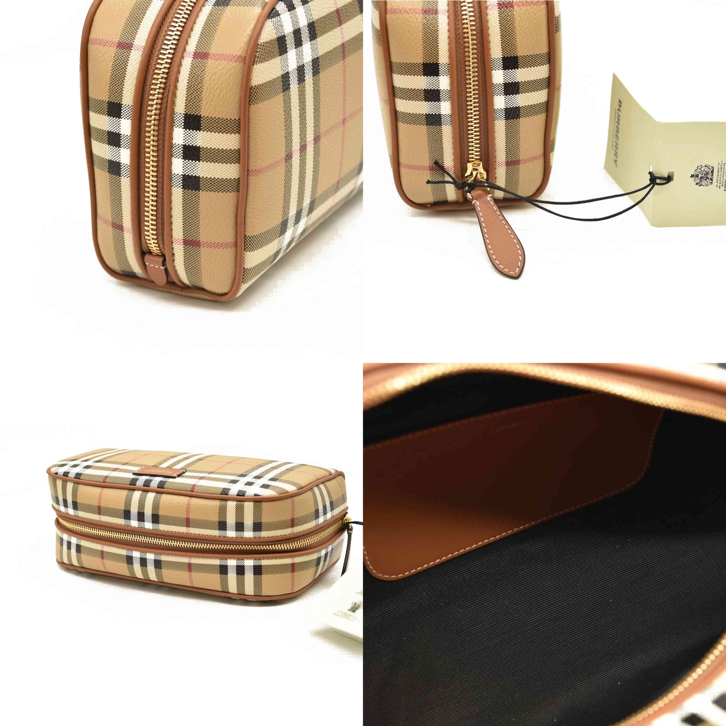 BURBERRY Beige Check Medium Cosmetic Travel Pouch