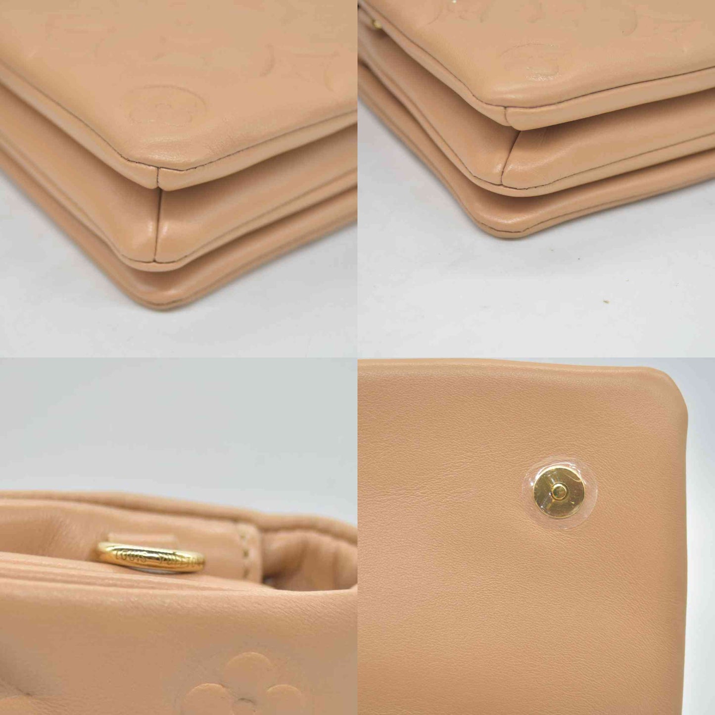 $3150 Louis Vuitton Lambskin Embossed Monogram Pochette Coussin Camel