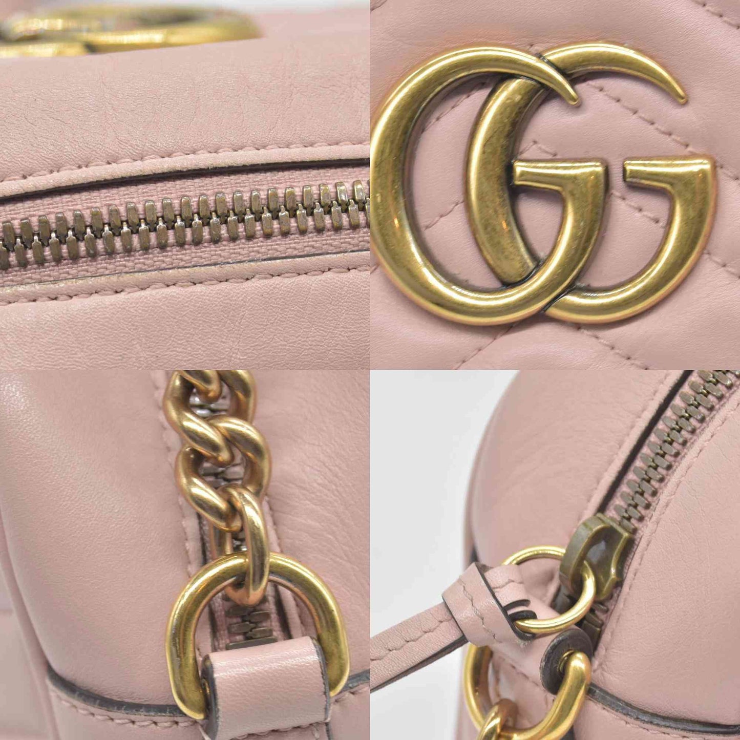 $1950 Gucci Calfskin Matelasse Small GG Marmont Chain Shoulder Bag Perfect Pink