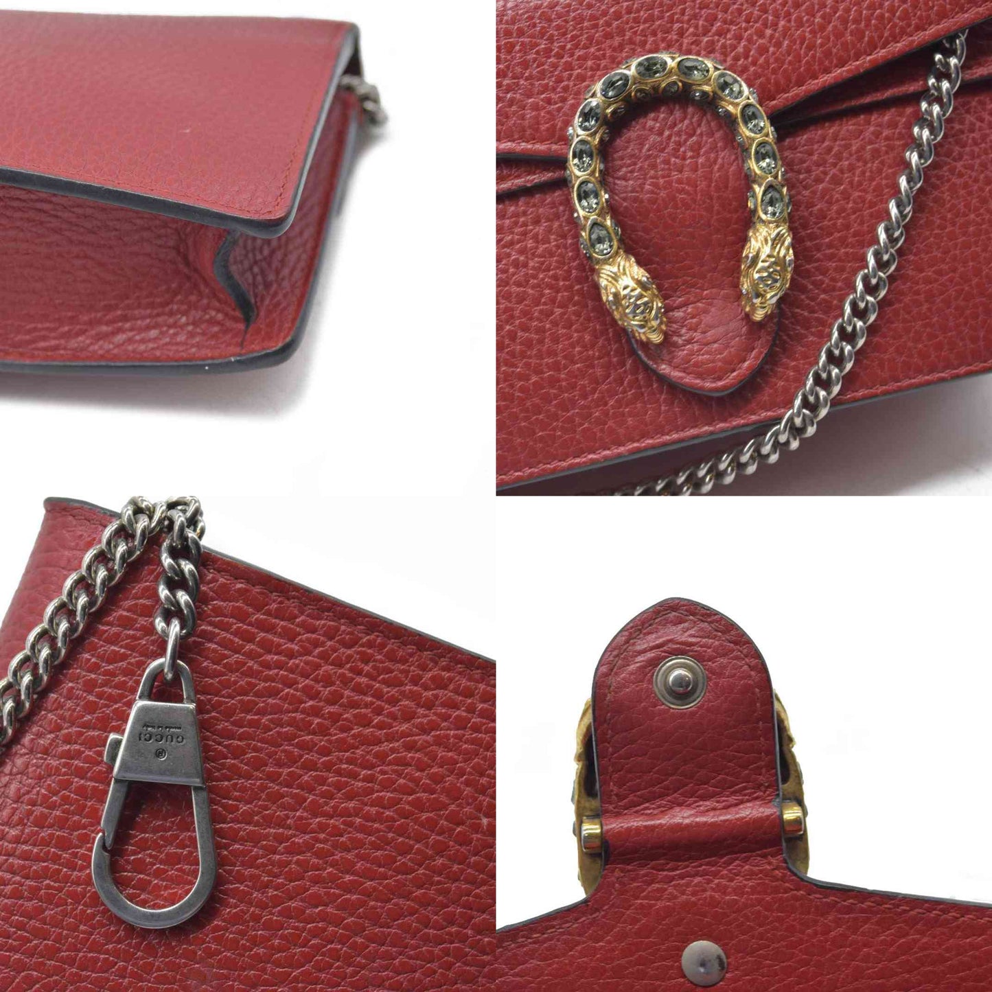 Gucci Dollar Calfskin Swarovski Crystal Small Dionysus Shoulder Bag Hibiscus Red