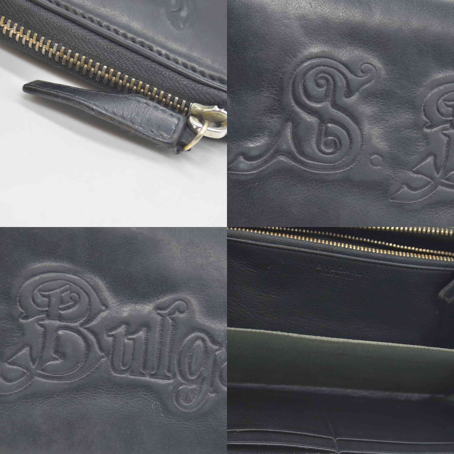 $840 BVLGARI ‘S.BULGARI’ ZIP AROUND WALLET BLACK CONSIGNMENT