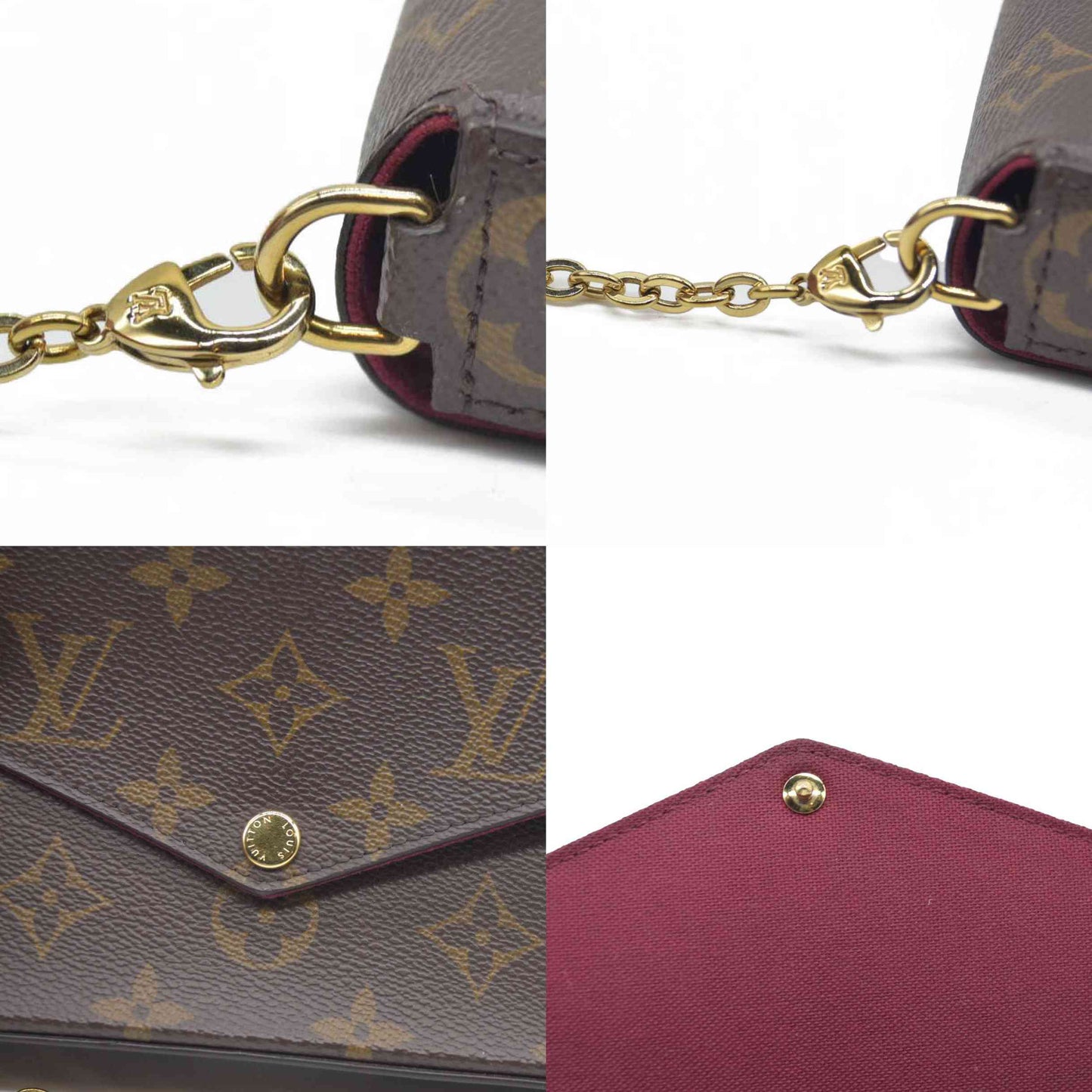 $1580 Louis Vuitton Monogram Pochette Felicie Chain Wallet Fuchsia FH4200