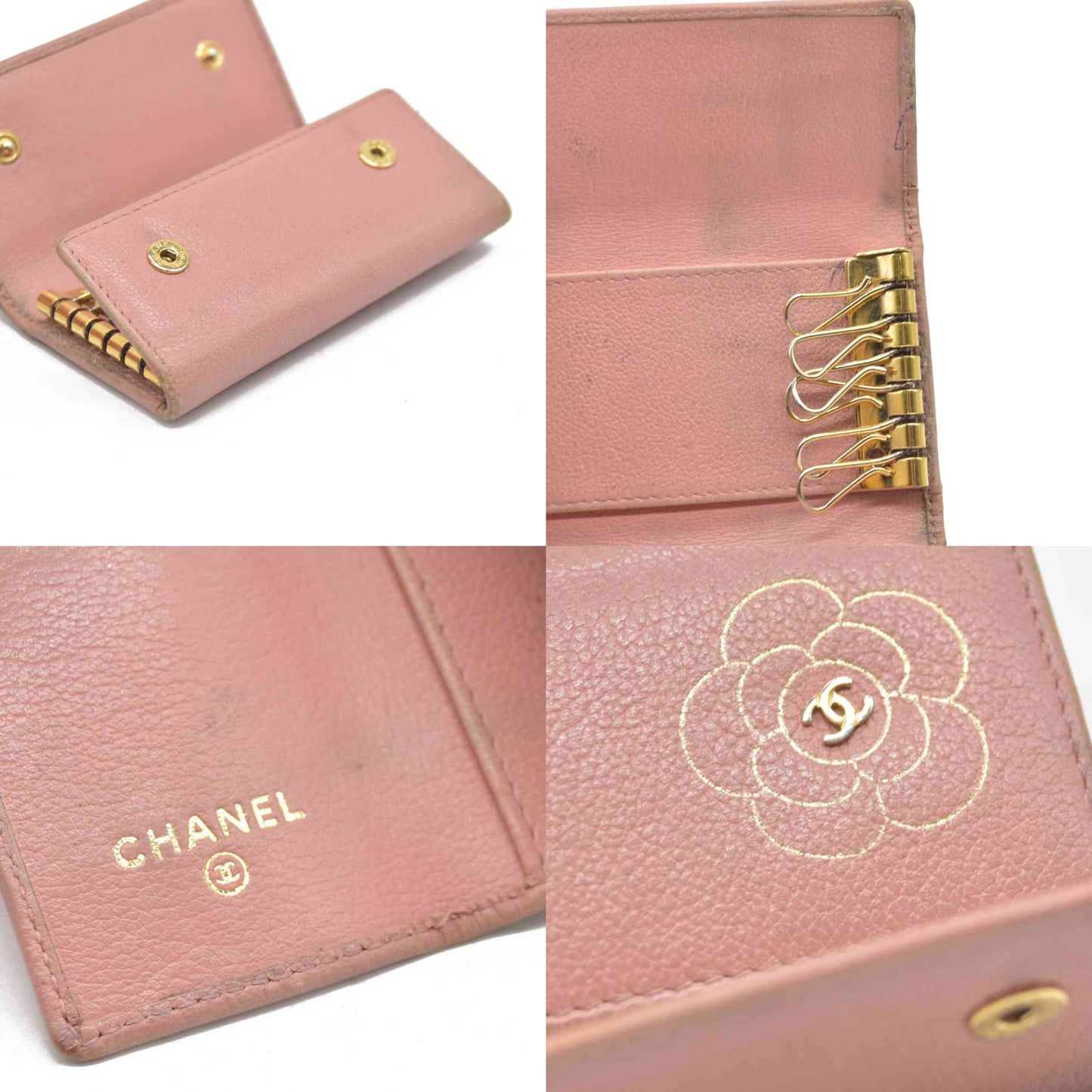 AUCTION $600 Chanel Camellia 6 Key Holder Coral Pink