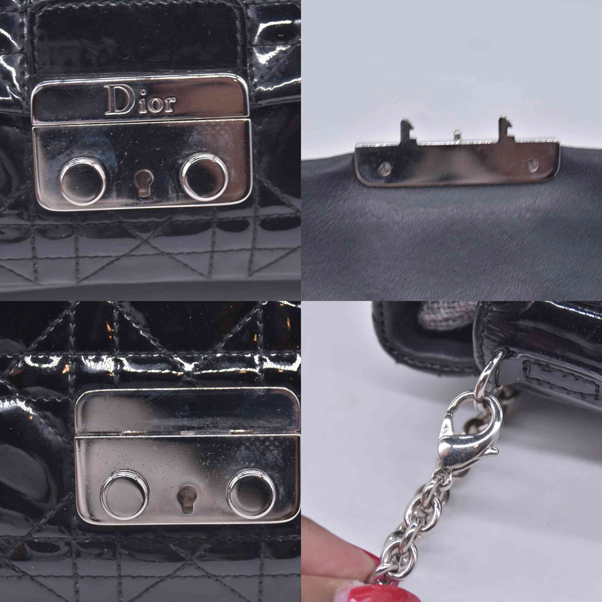 $2100 CHRISTIAN DIOR Cannage Patent Miss Dior Chain Shoulder Bag Black CONSIGNMENT 10021555