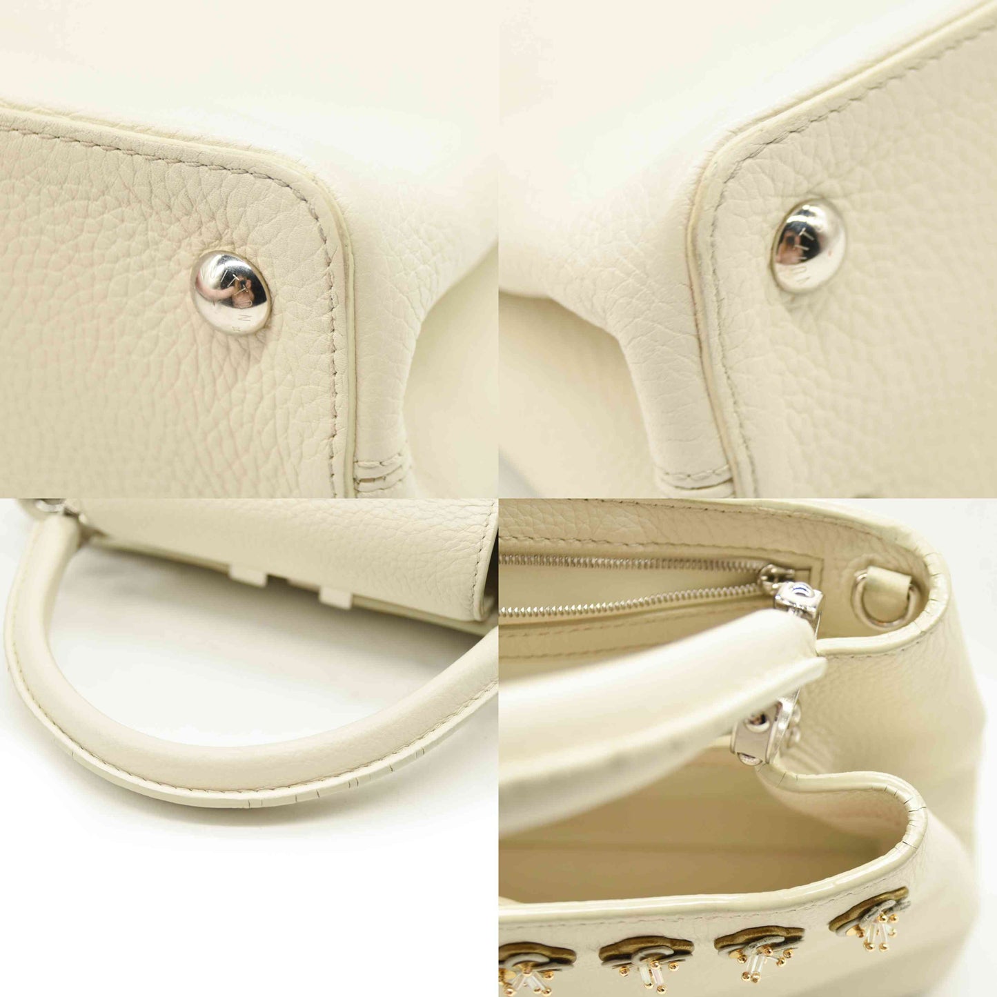 Louis Vuitton Capucines PM Sequin Embellished Shoulder Bag Off White