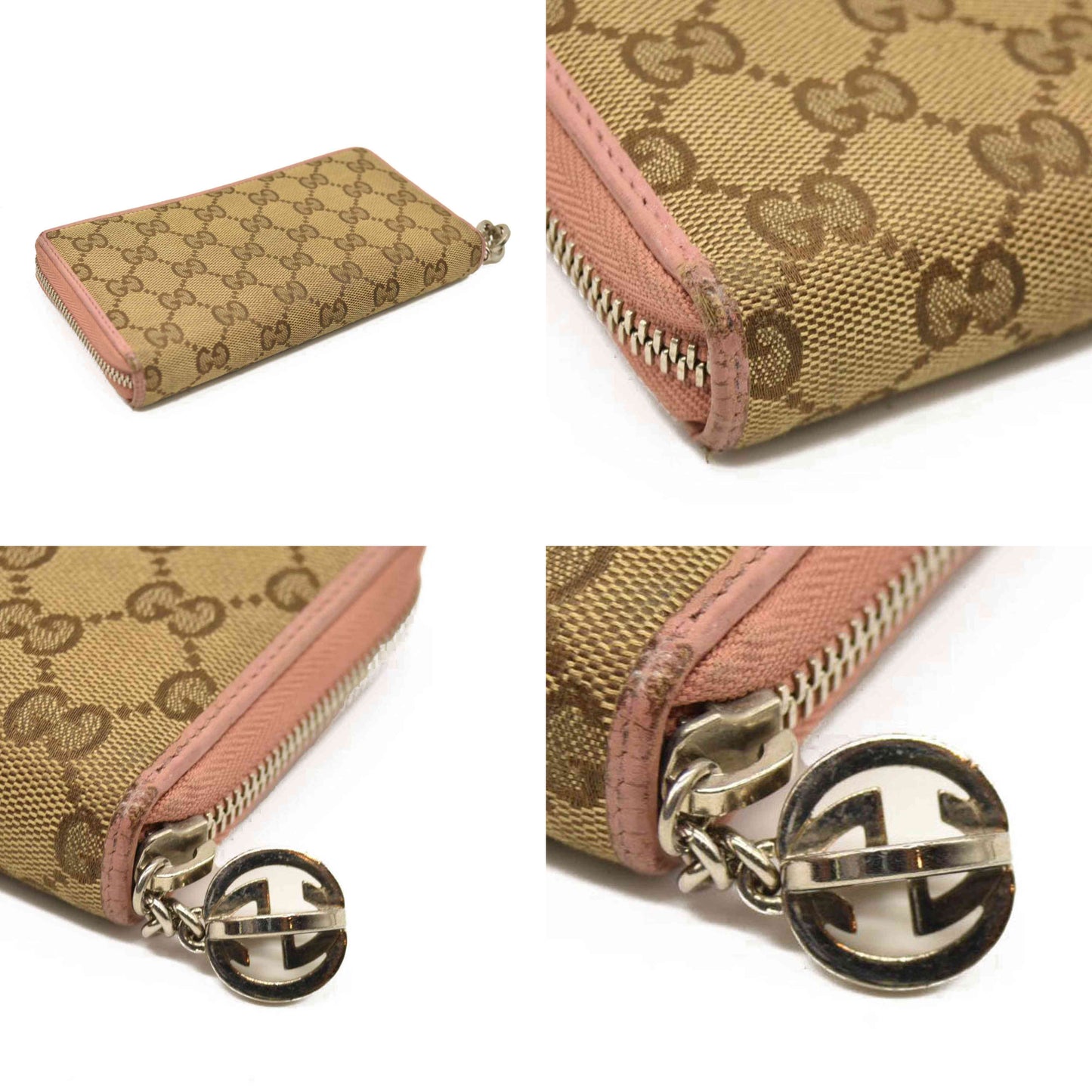 GUCCI Interlocking G GG Logo Canvas Zip Around Long Wallet Beige